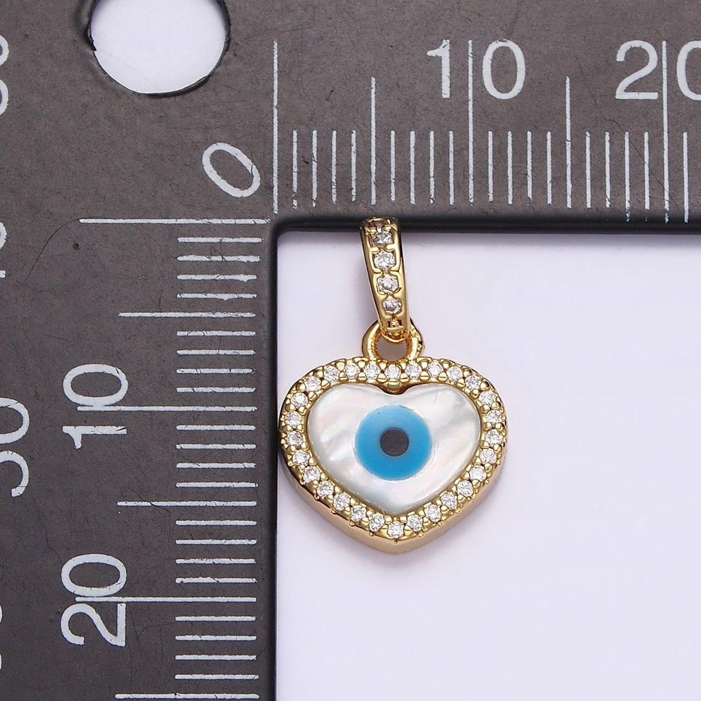 14k gold filled evil eye heart micro paved cz bail pendant | aa549