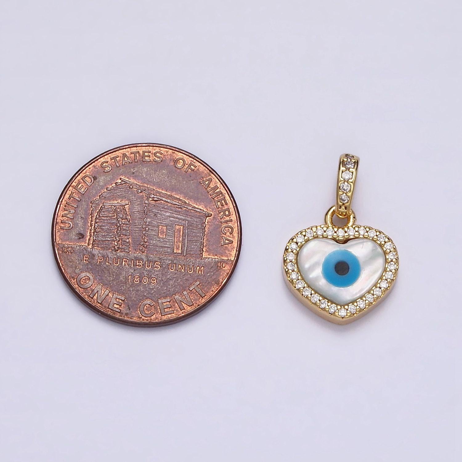 14k gold filled evil eye heart micro paved cz bail pendant | aa549