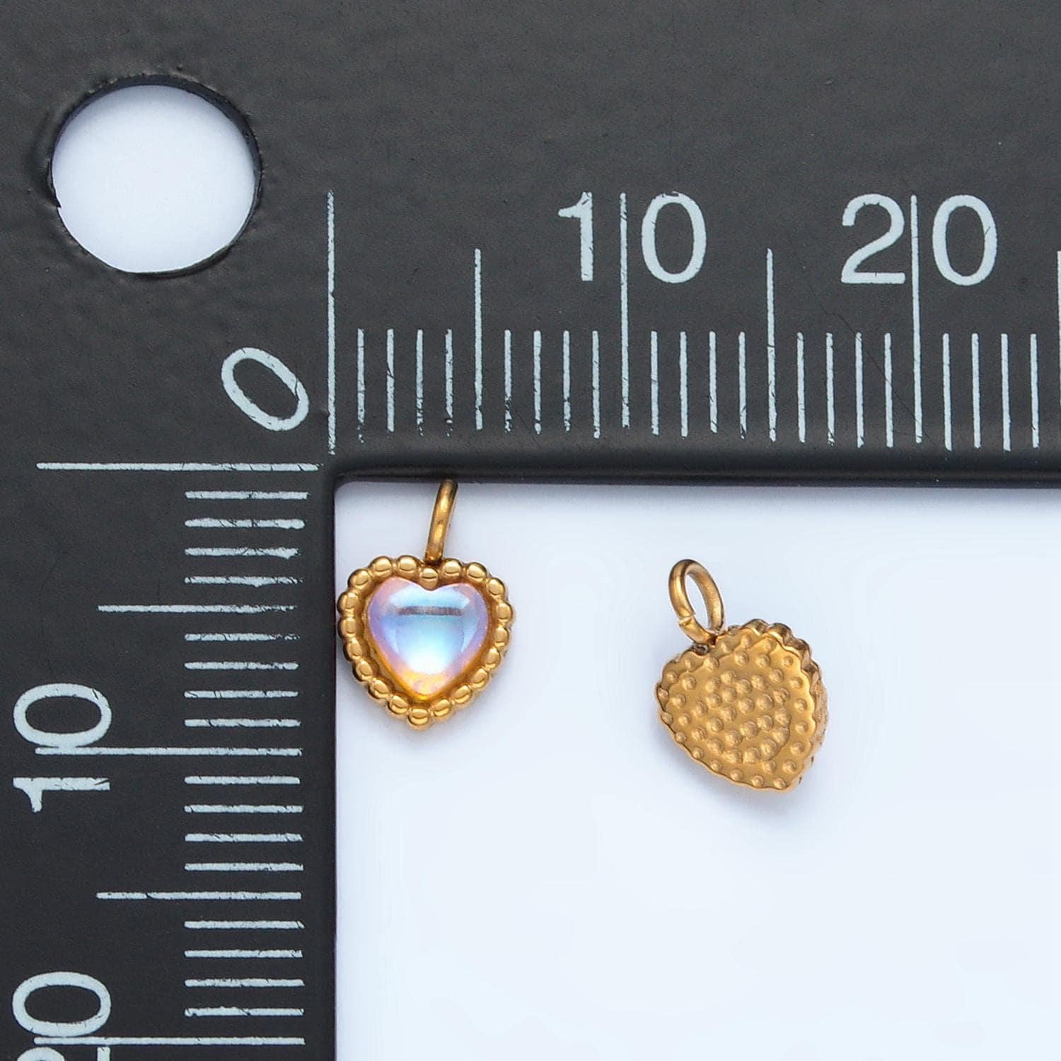 Mini heart charm gold stainless steel moonstone love jewelry pendant | p-1266