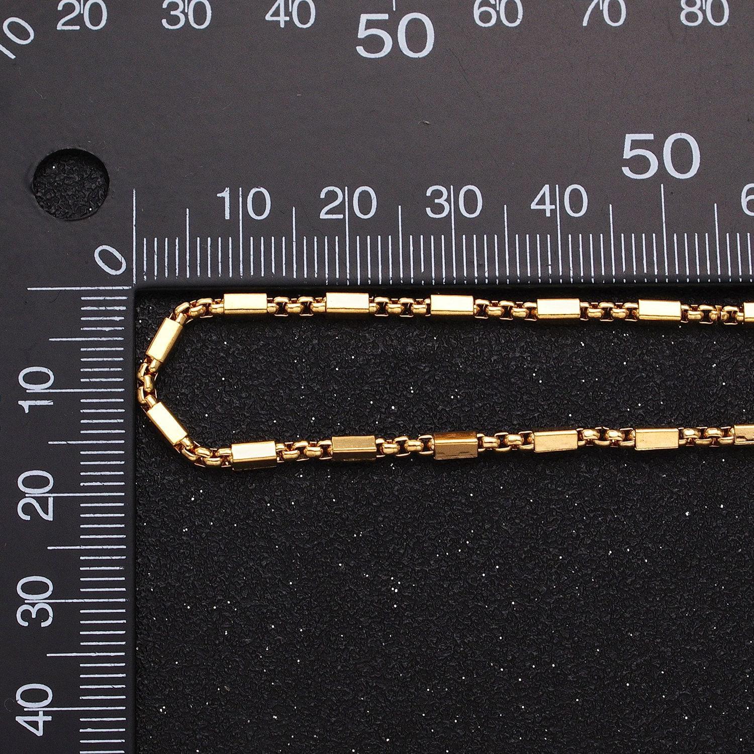 Unique beaded cable with rolo link 24k gold filled 2.1mm unique square bead chain link unfinished yard chain in gold | roll-1321