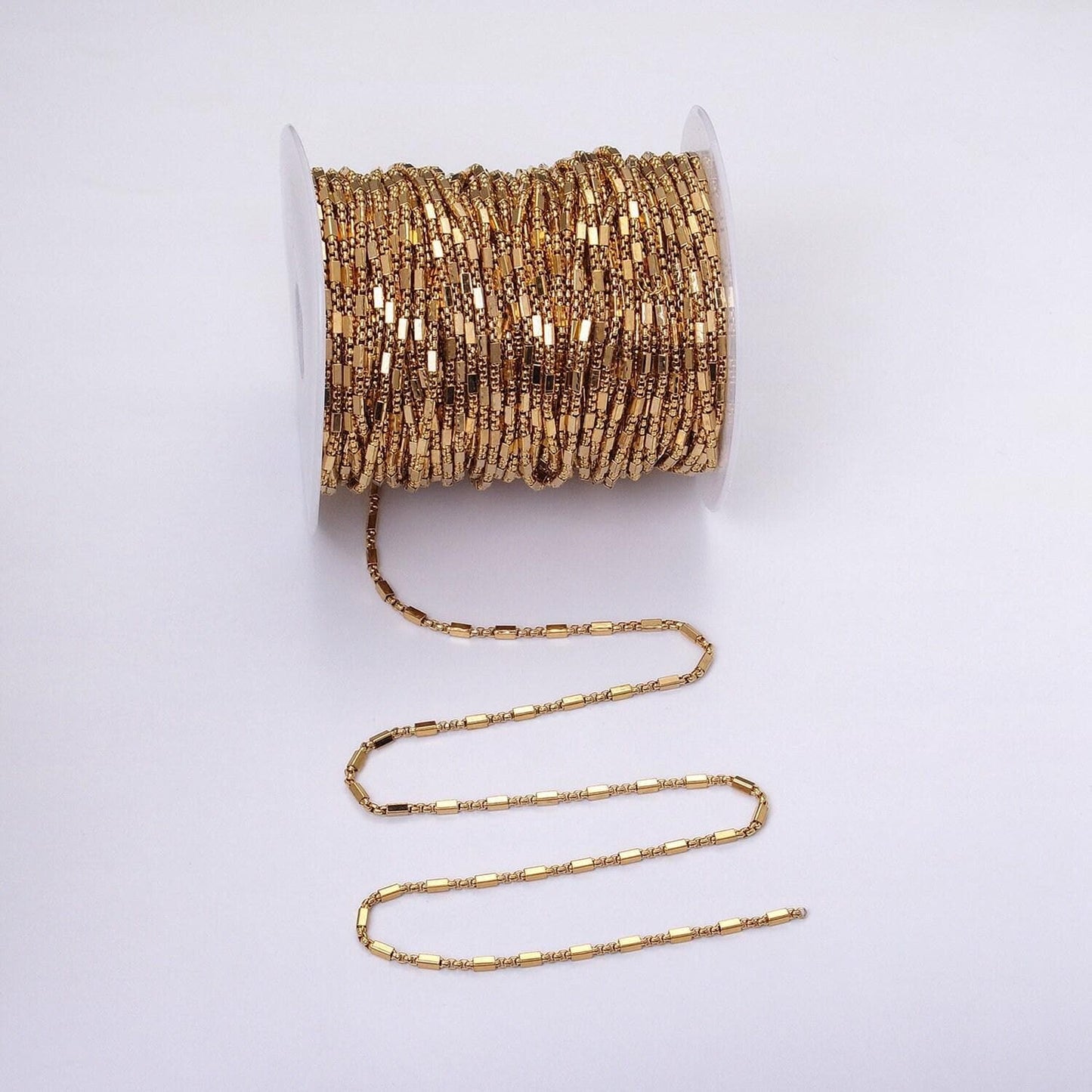 Unique beaded cable with rolo link 24k gold filled 2.1mm unique square bead chain link unfinished yard chain in gold | roll-1321