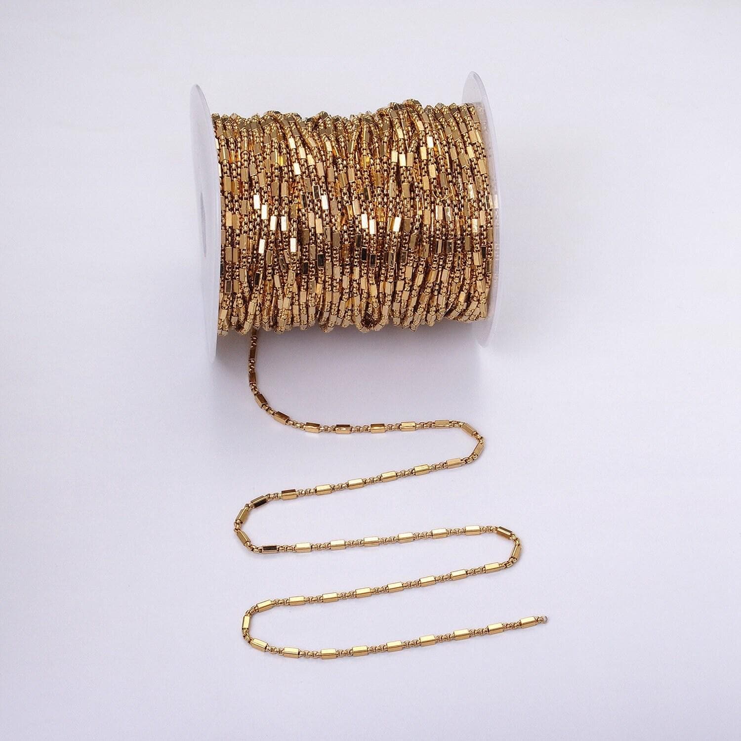 Unique beaded cable with rolo link 24k gold filled 2.1mm unique square bead chain link unfinished yard chain in gold | roll-1321