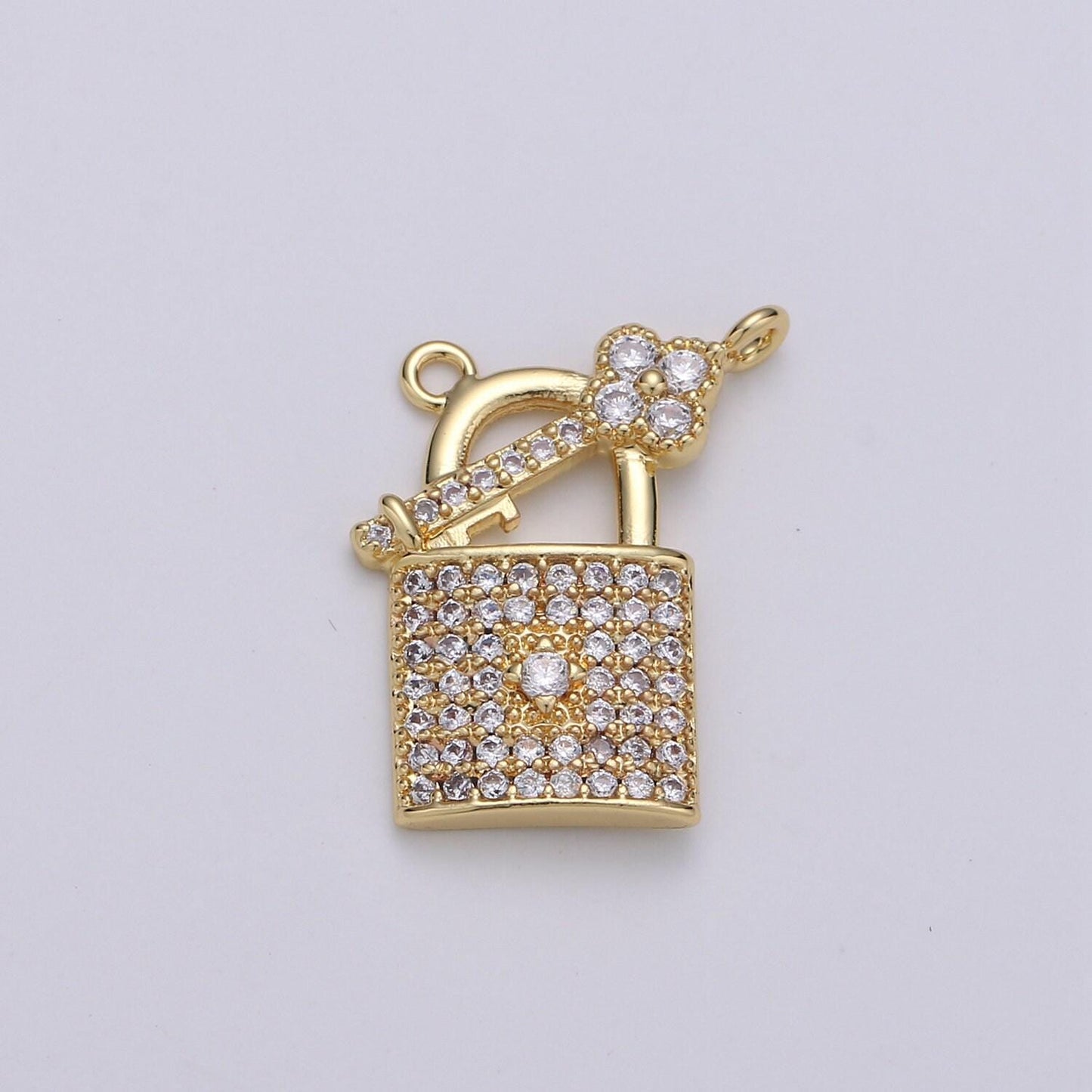 24k gold padlock and key cz micro pave charm pendant lock and key charm necklace for statement necklace component