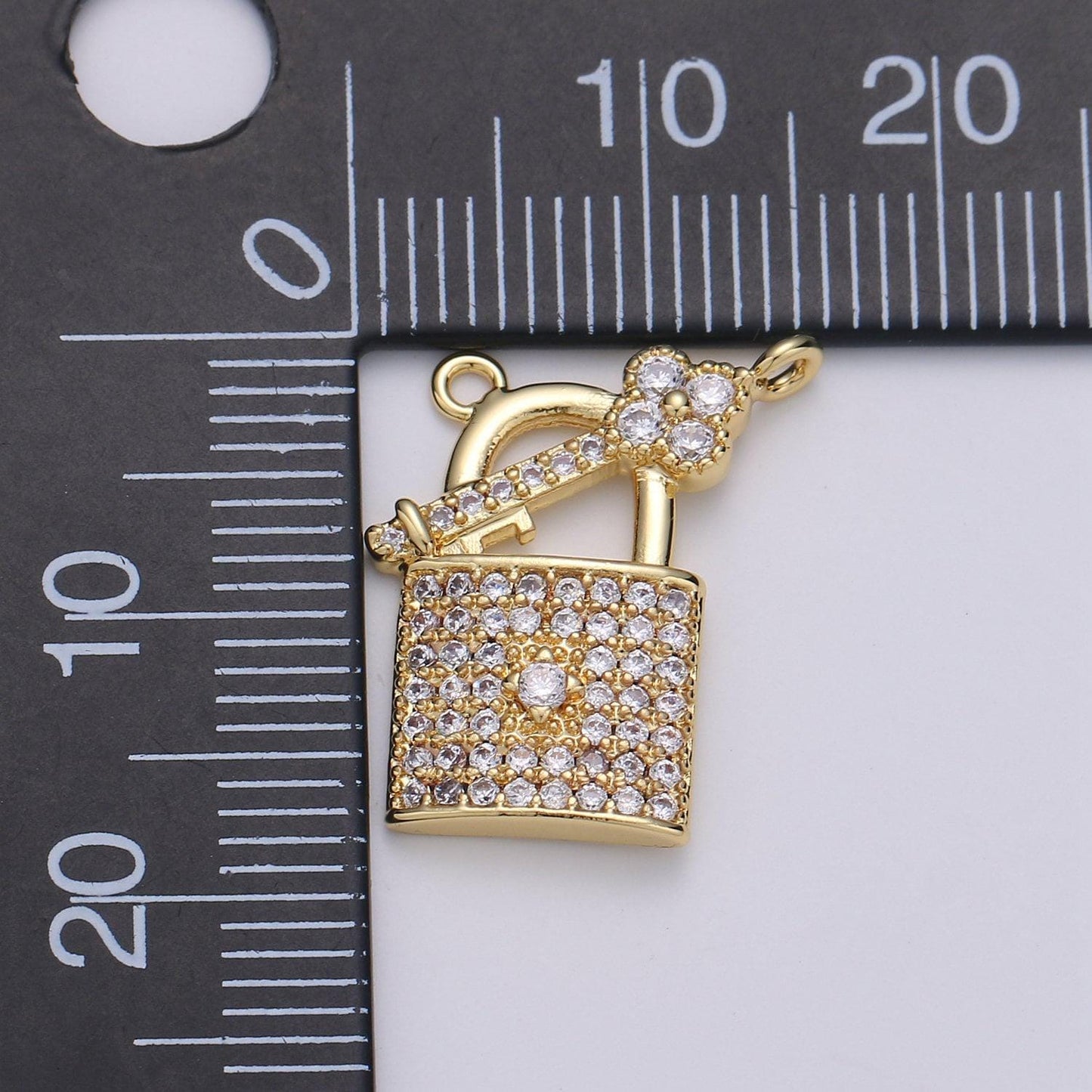 24k gold padlock and key cz micro pave charm pendant lock and key charm necklace for statement necklace component