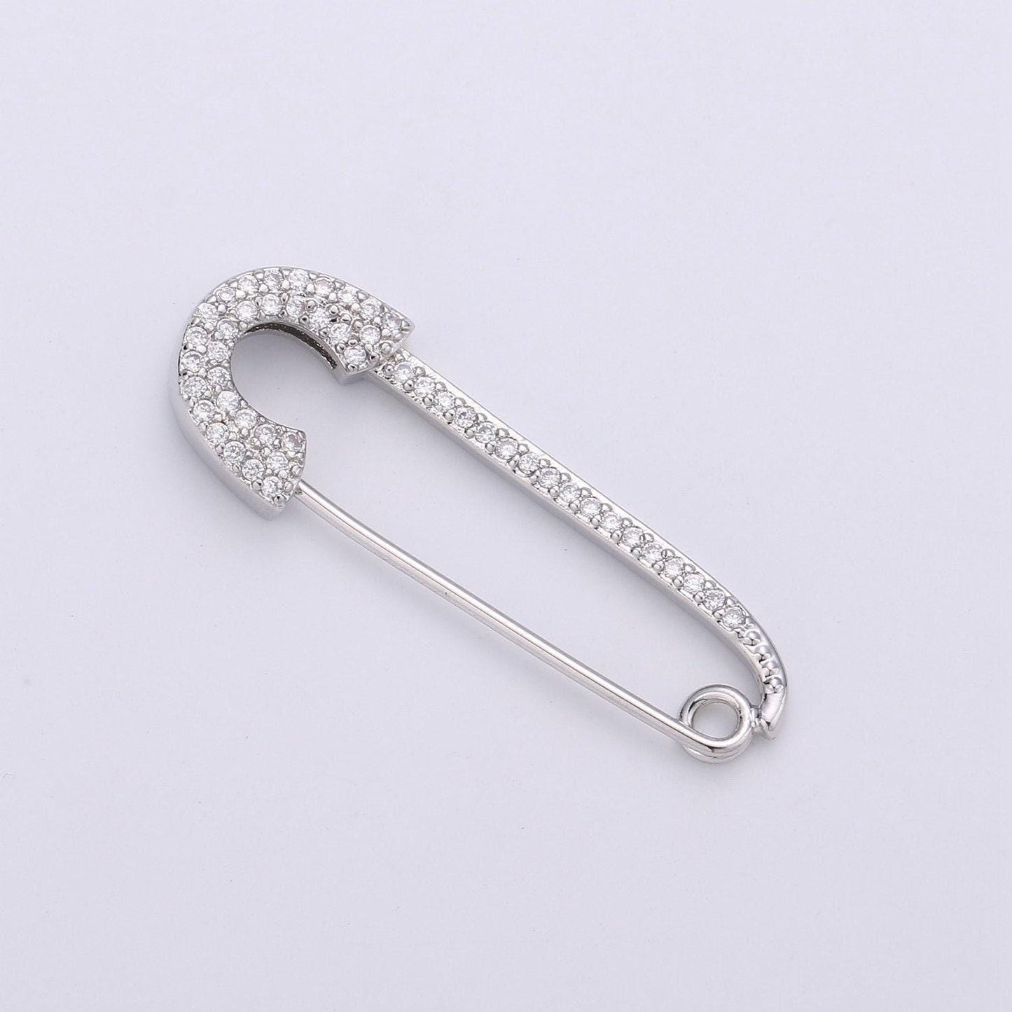 1x safety pin clasp gold filled cz diamond clear micro pave chain link connector for necklace charm holder k-492