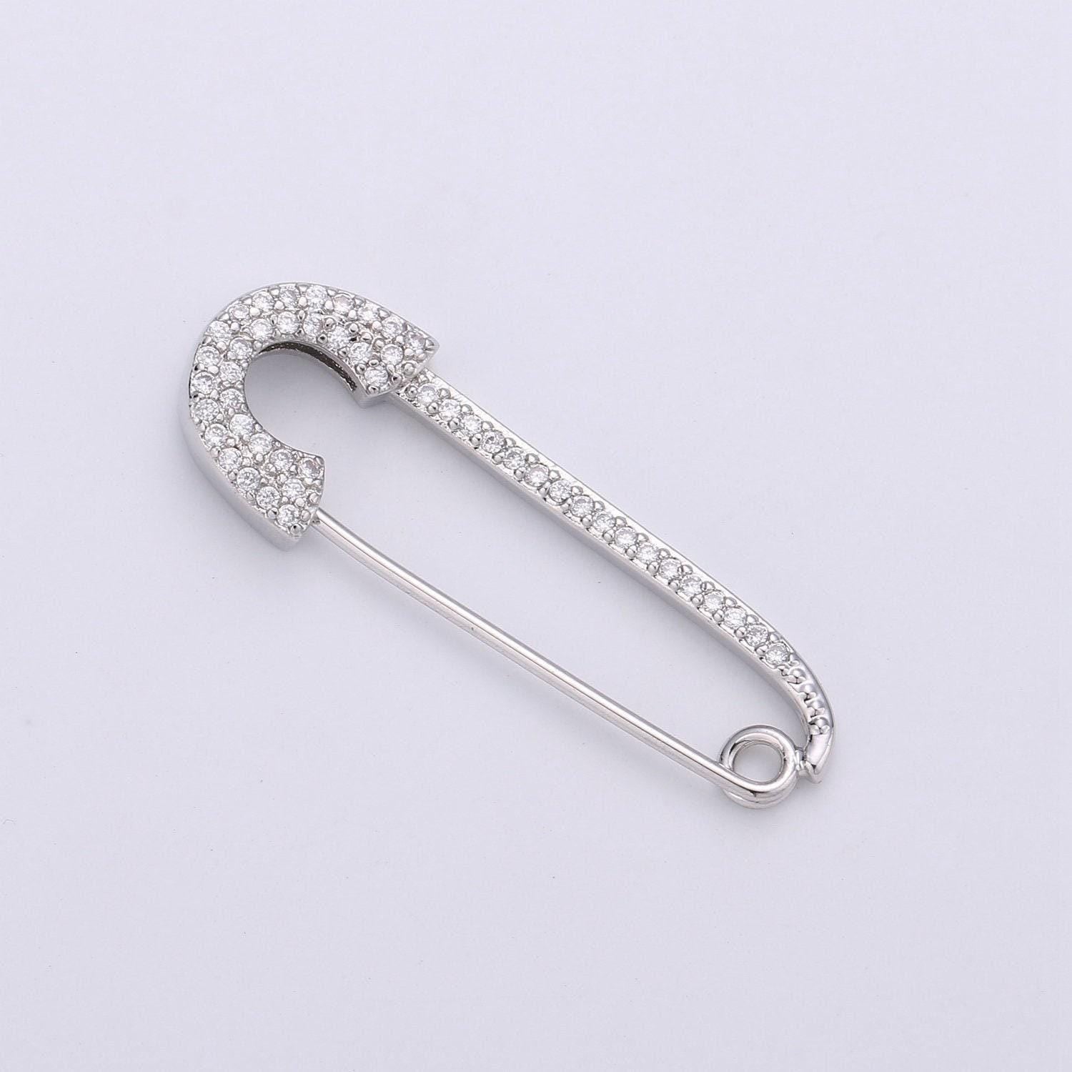 1x safety pin clasp gold filled cz diamond clear micro pave chain link connector for necklace charm holder k-492