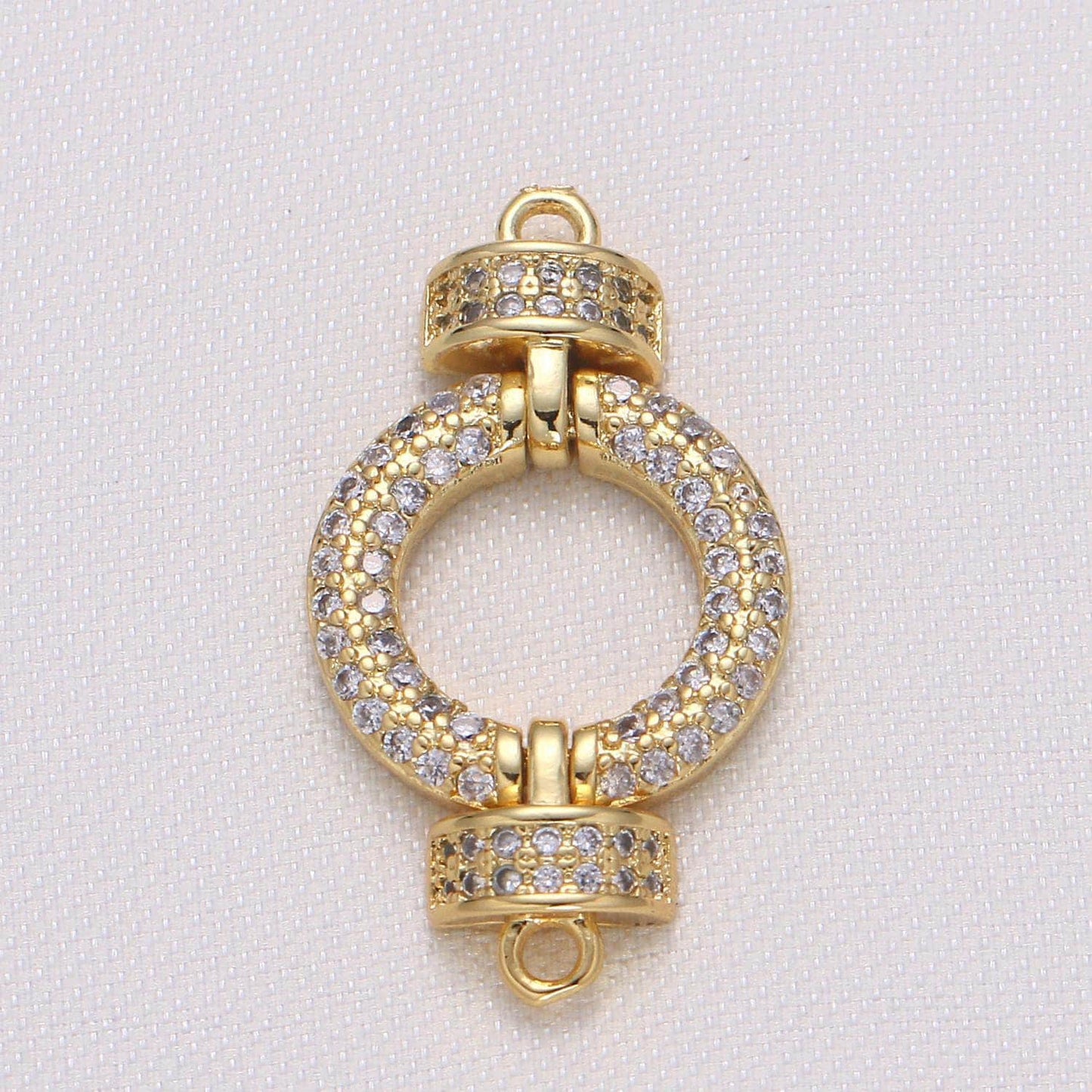 Gold cubic zirconia circle round connector cz geometric shape micro pave jewelry supply component g-729