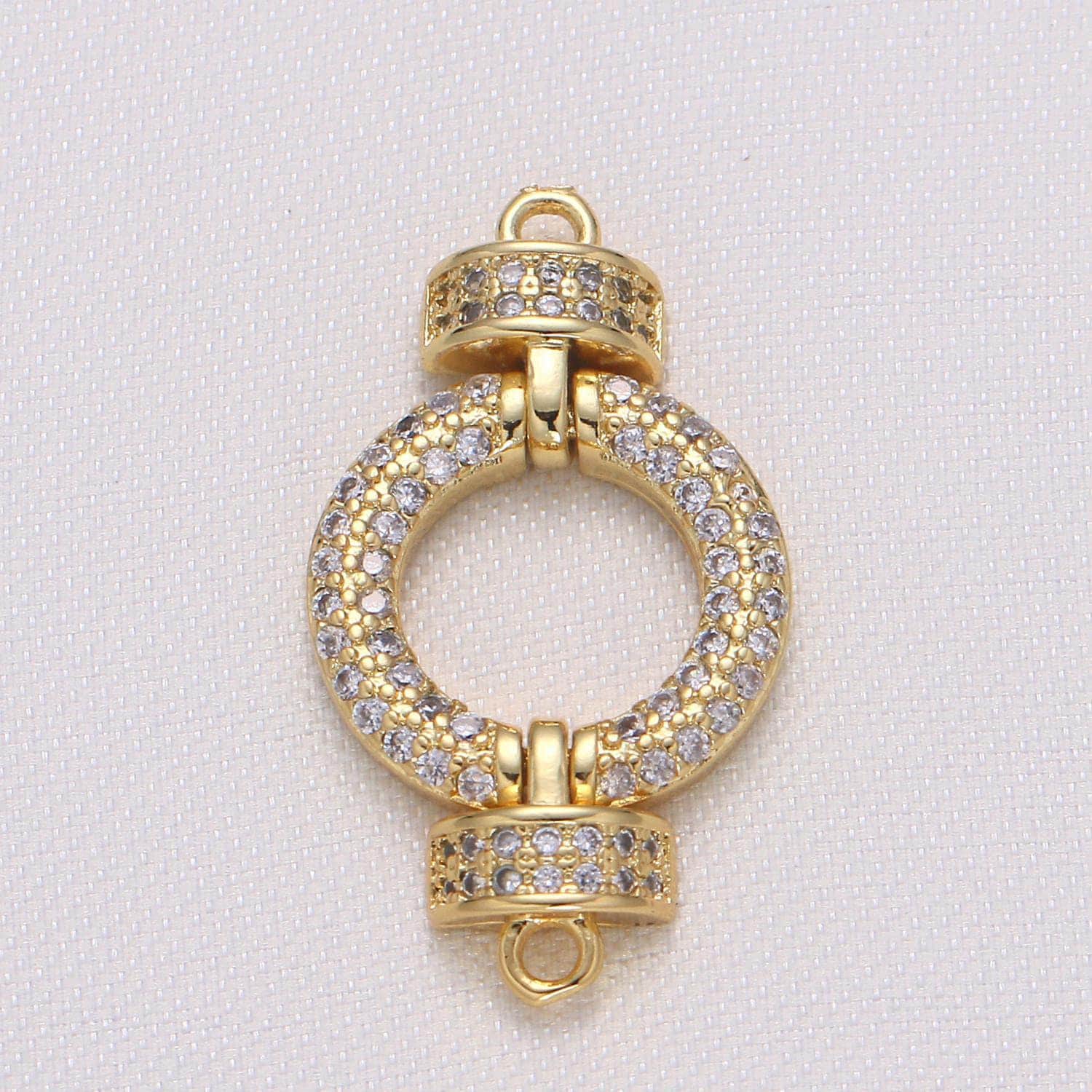 Gold cubic zirconia circle round connector cz geometric shape micro pave jewelry supply component g-729