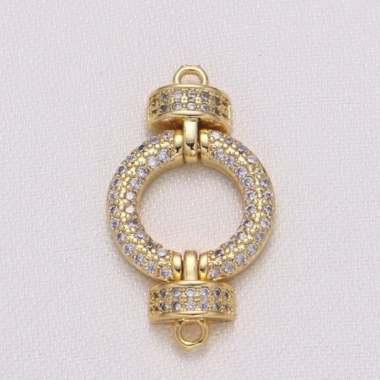 Gold cubic zirconia circle round connector cz geometric shape micro pave jewelry supply component g-729