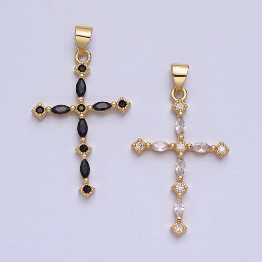 24k gold filled clear, black marquise cz lined religious thin cross | aa231 aa232