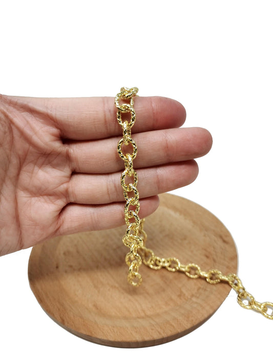 24k gold rolo cable chain by yard, oval link chain, wholesale bulk roll chain for jewelry making, thickness 2mm, roll-64