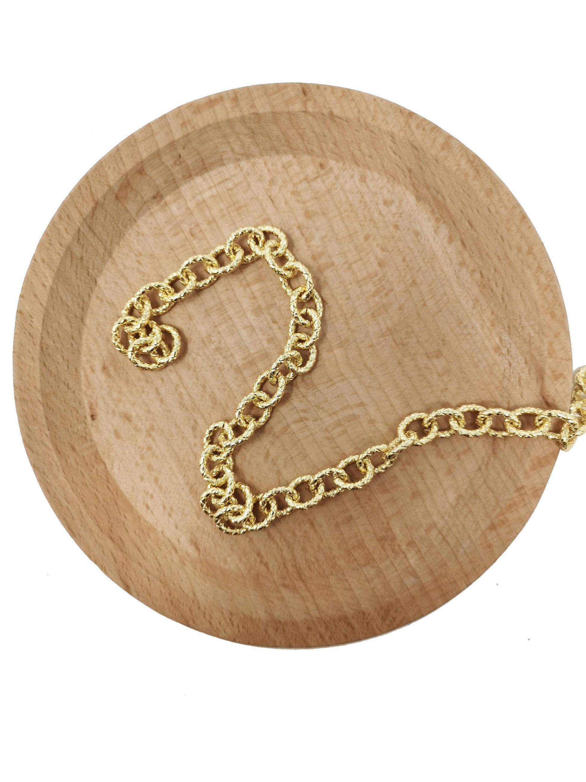 24k gold rolo cable chain by yard, oval link chain, wholesale bulk roll chain for jewelry making, thickness 2mm, roll-64