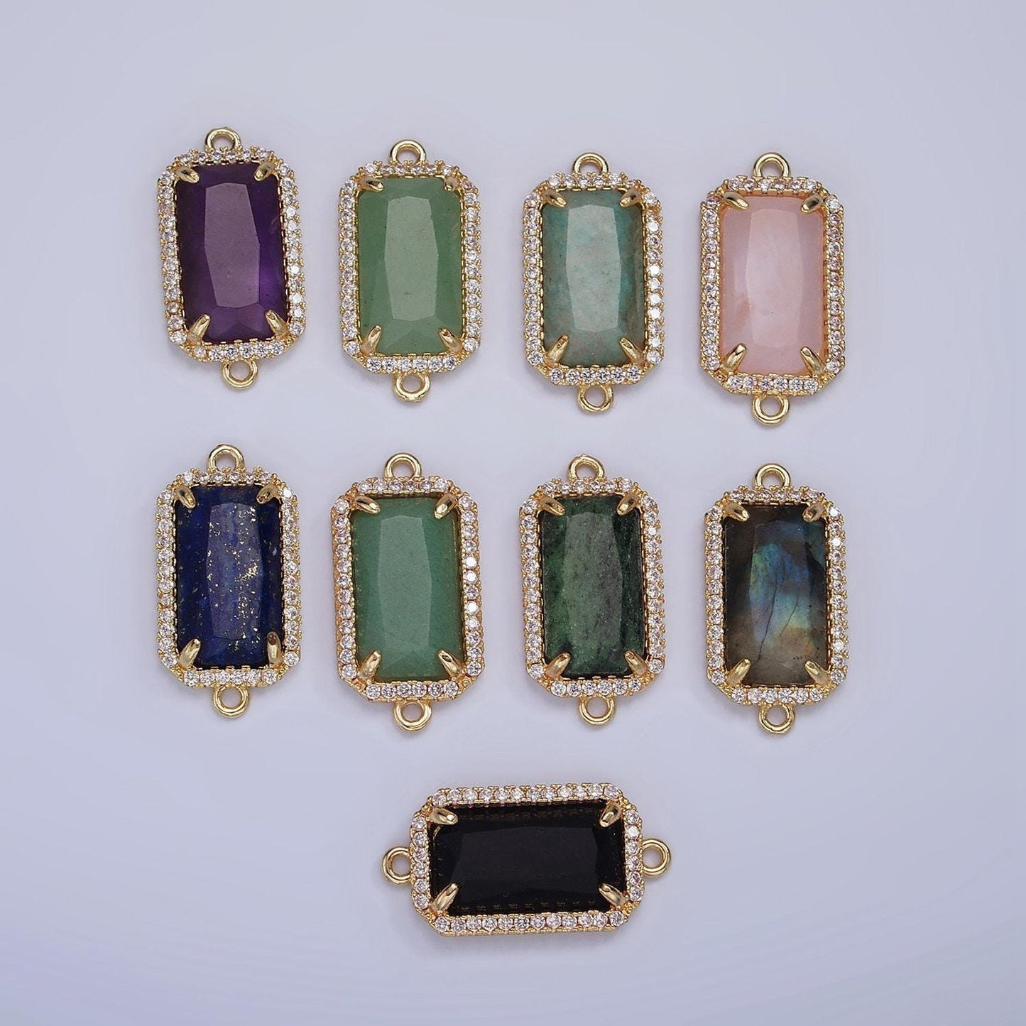 Mini 14k gold filled cubic zirconia link connector color faceted crystal charm connector birthstone link connector g-084