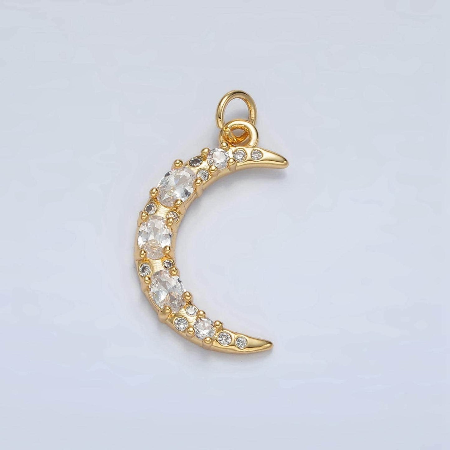 1pc gold cubic crescent moon charm, cubic zirconia celestial pendant charm for bracelet necklace earring charm d804