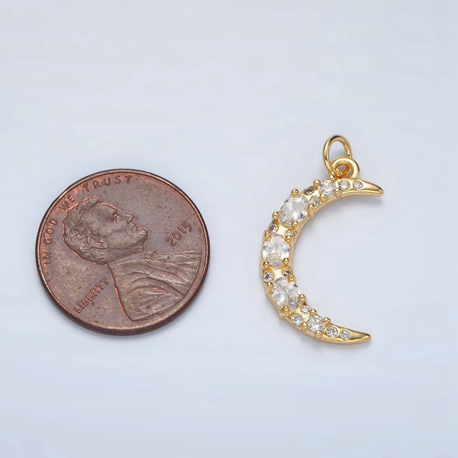 1pc gold cubic crescent moon charm, cubic zirconia celestial pendant charm for bracelet necklace earring charm d804