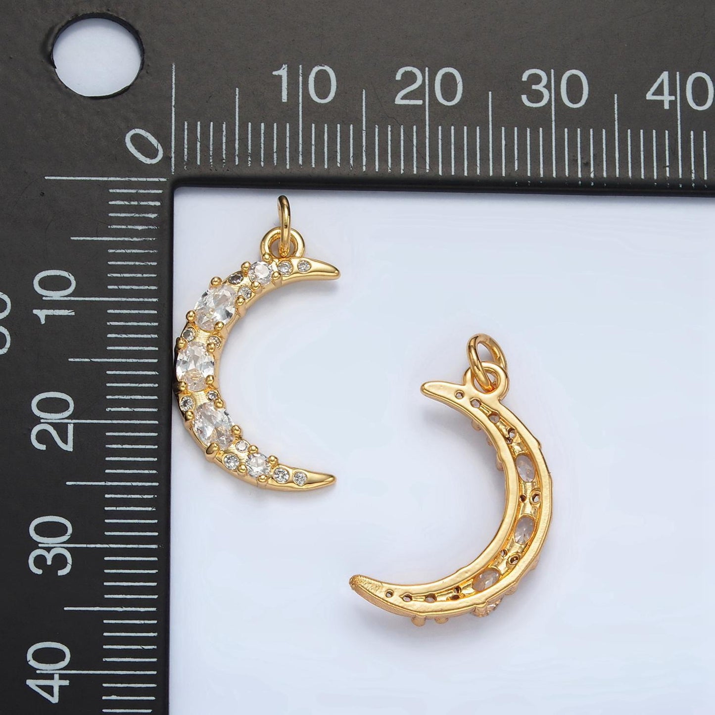 1pc gold cubic crescent moon charm, cubic zirconia celestial pendant charm for bracelet necklace earring charm d804