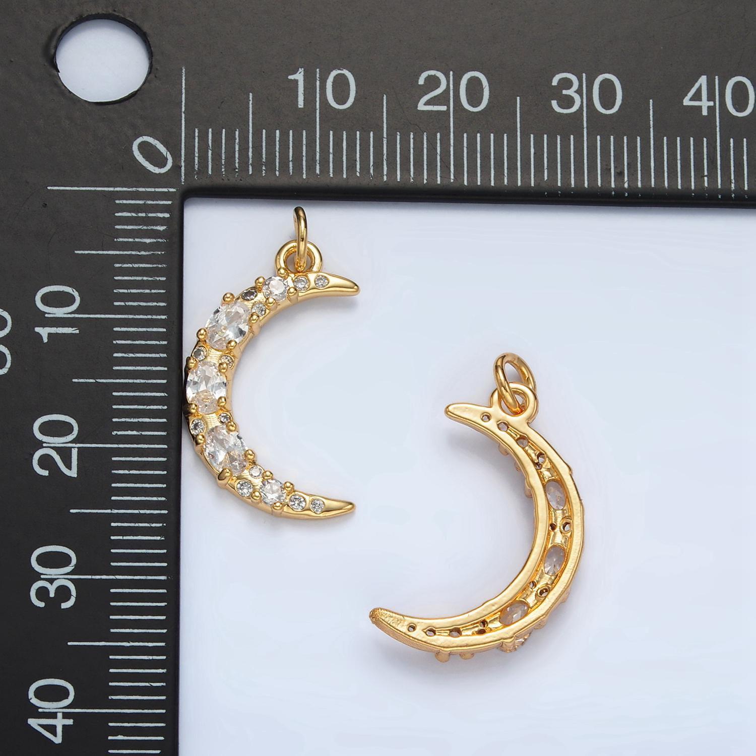 1pc gold cubic crescent moon charm, cubic zirconia celestial pendant charm for bracelet necklace earring charm d804