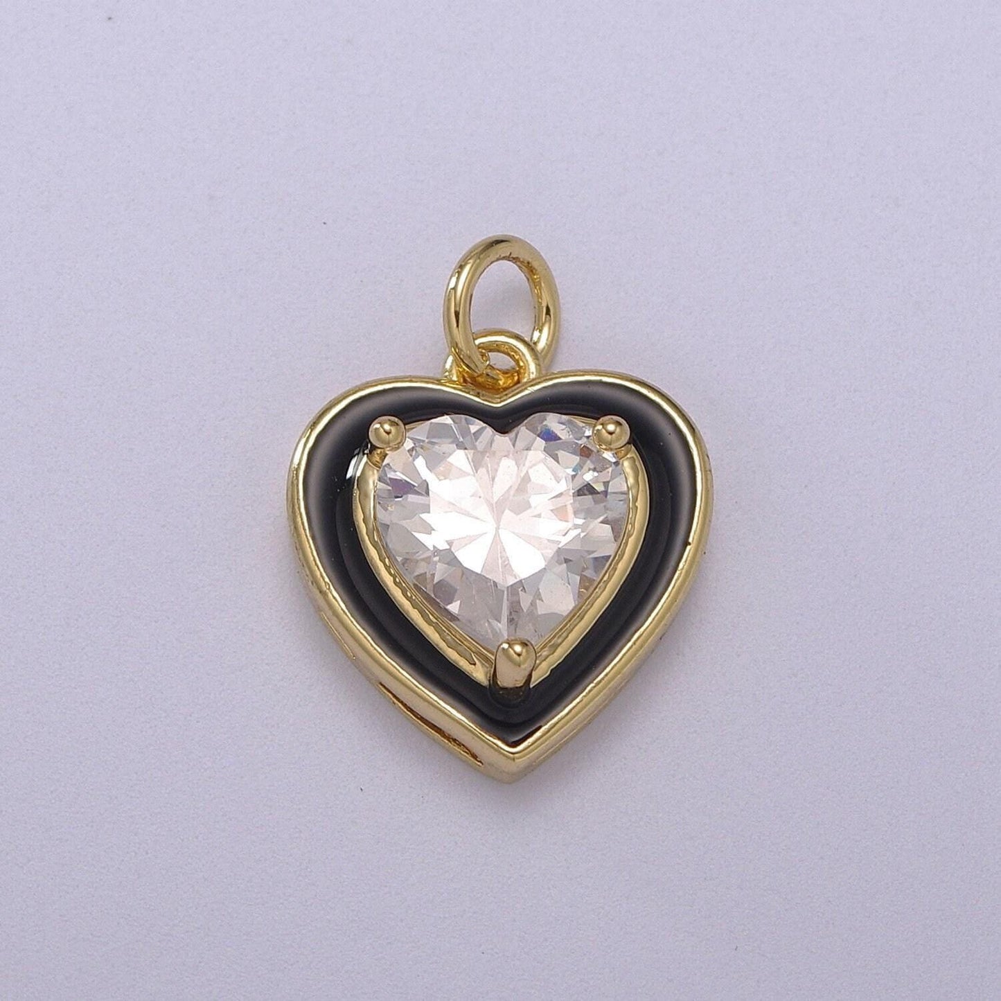 1pc gold heart enamel solitaire cz charms, cubic love charm with color enamel to choose charm medallion for necklace,m-670-m673