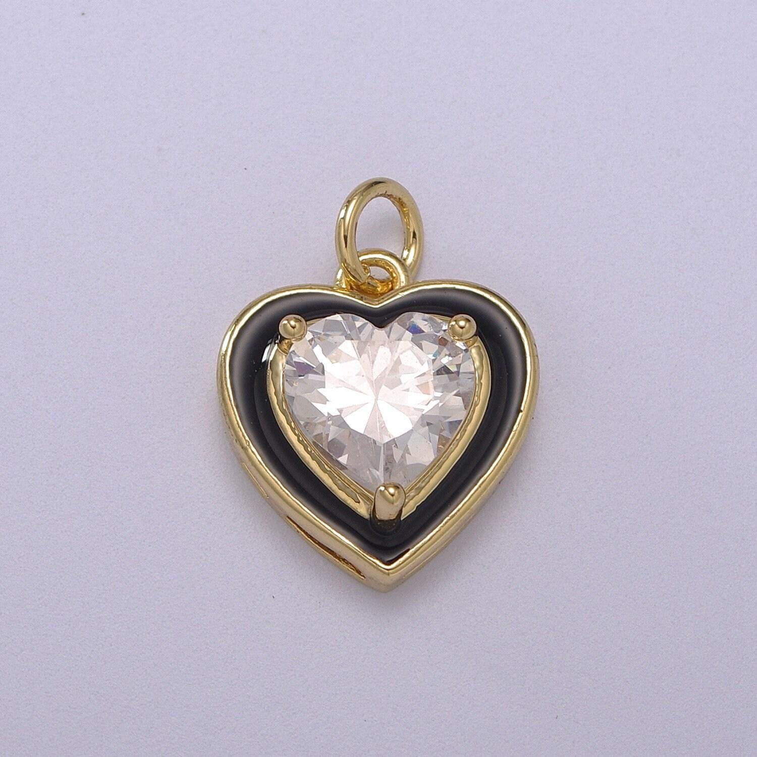 1pc gold heart enamel solitaire cz charms, cubic love charm with color enamel to choose charm medallion for necklace,m-670-m673