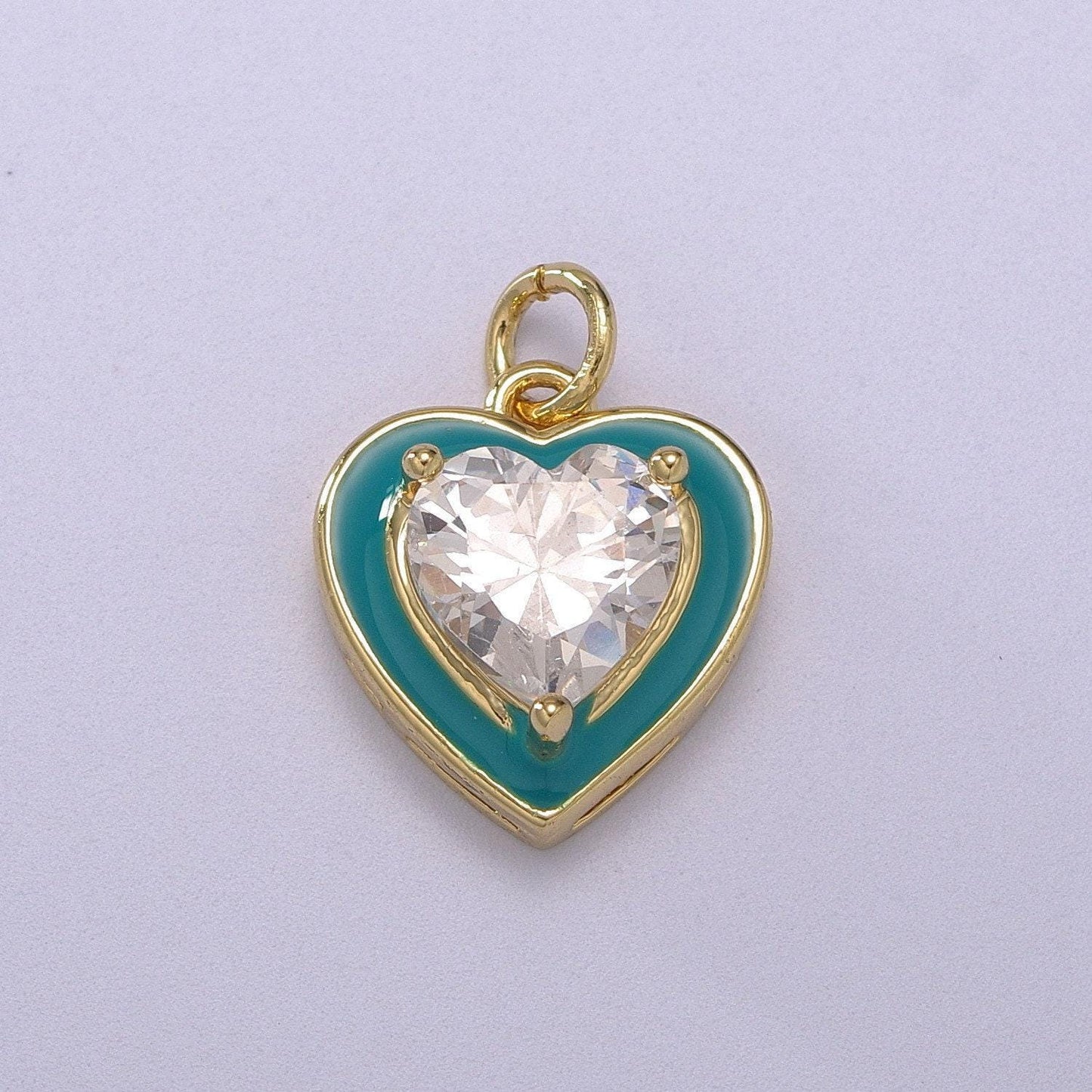 1pc gold heart enamel solitaire cz charms, cubic love charm with color enamel to choose charm medallion for necklace,m-670-m673