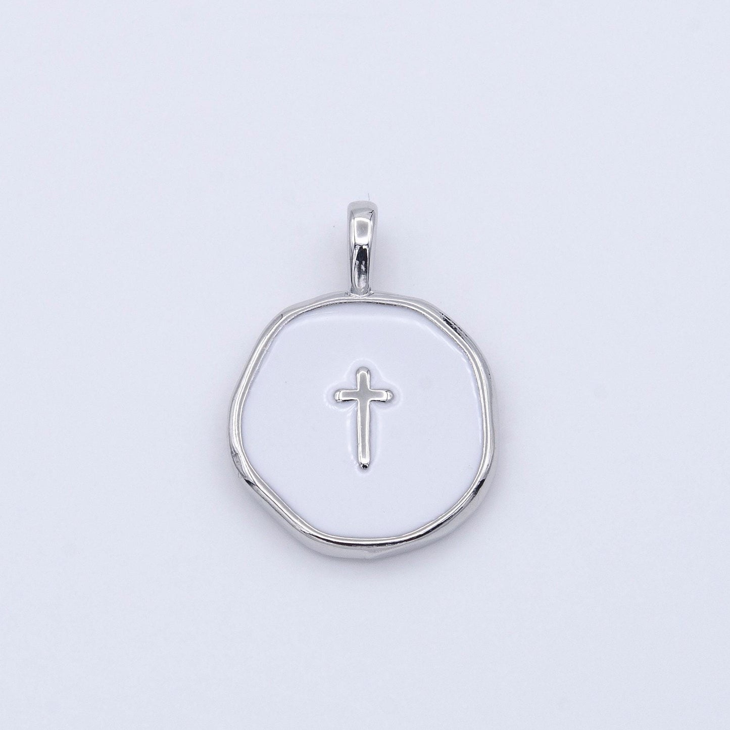 Enamel gold celestial star, religious cross, lightning bolt medallion round charm for jewelry making | ag024~ag027