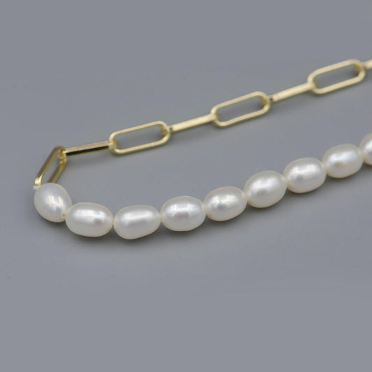 White freshwater rice pearl necklace, gold filled necklace, dainty pearl necklace, necklaces for women, 5mm pearl necklace 18 inch, 24