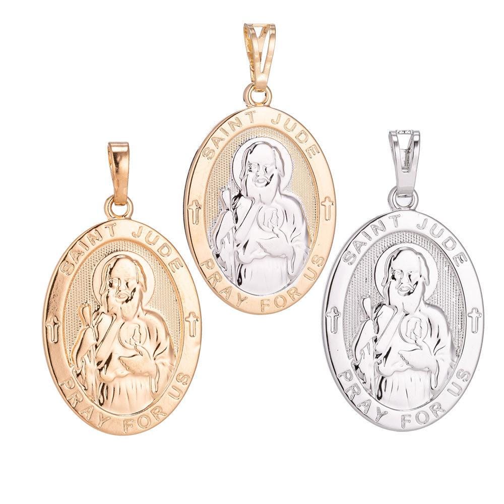 Saint jude charm gold medallion charm, gold filled st jude religious medal patron saint pendant religious coin catholic rosarry supply,h-282