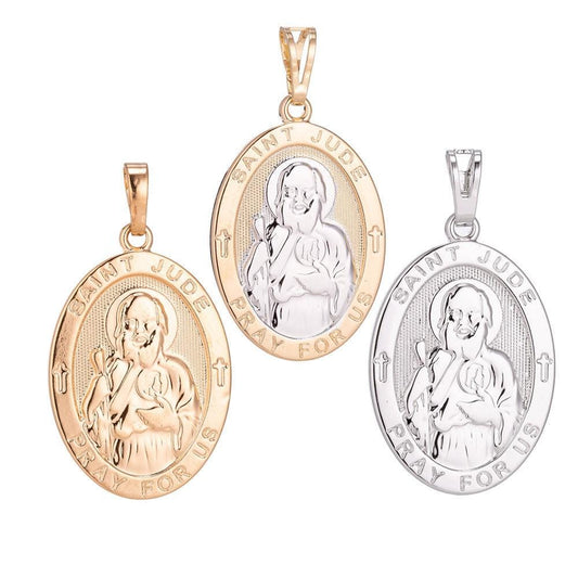Saint jude charm gold medallion charm, gold filled st jude religious medal patron saint pendant religious coin catholic rosarry supply,h-282