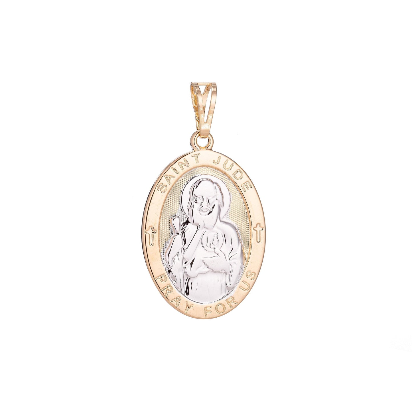 Saint jude charm gold medallion charm, gold filled st jude religious medal patron saint pendant religious coin catholic rosarry supply,h-282