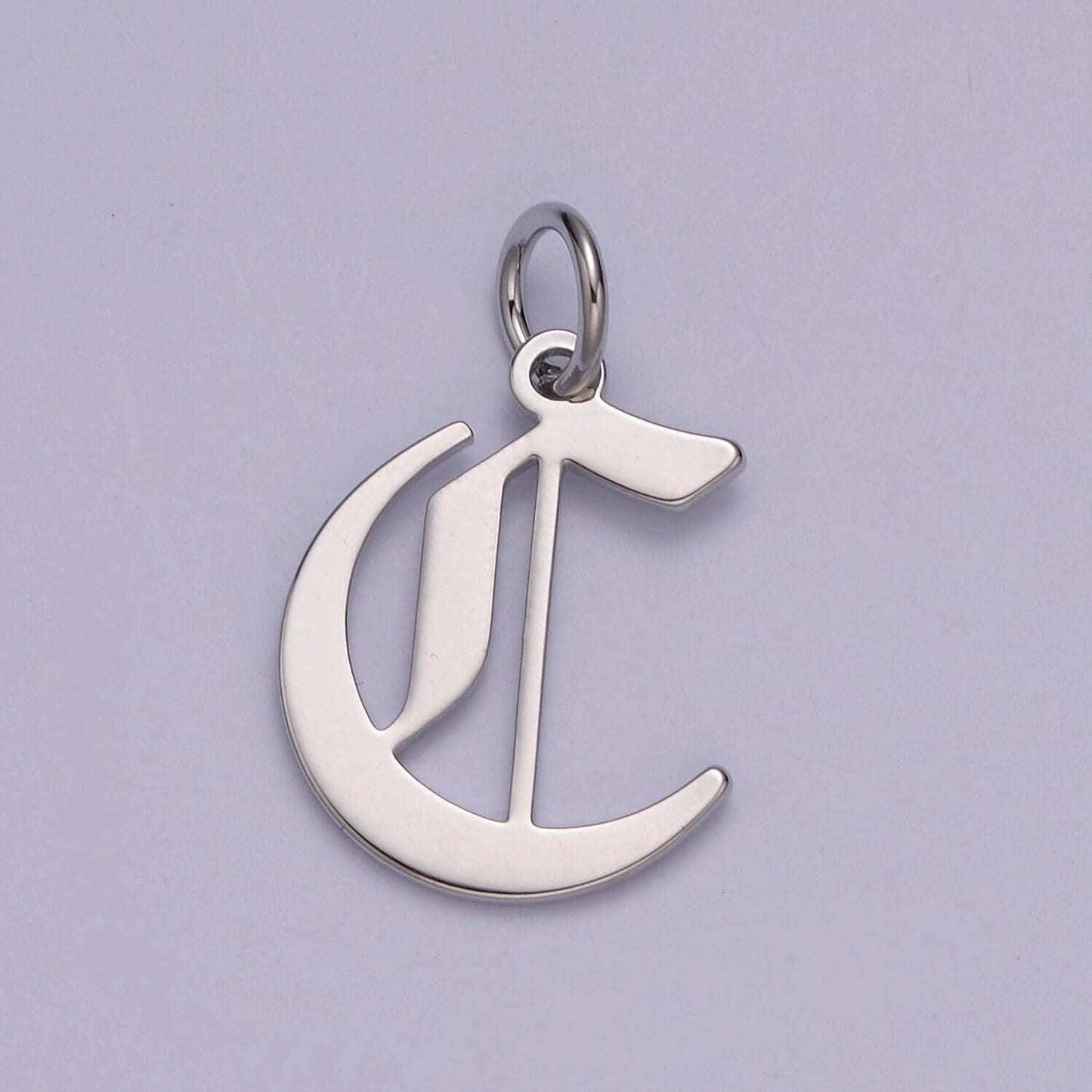 White gold filled charm personalized gothic initial letter charm necklace old english font style, delicate initial necklace for women men
