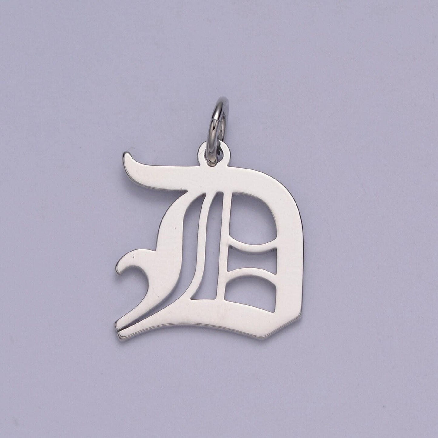 White gold filled charm personalized gothic initial letter charm necklace old english font style, delicate initial necklace for women men