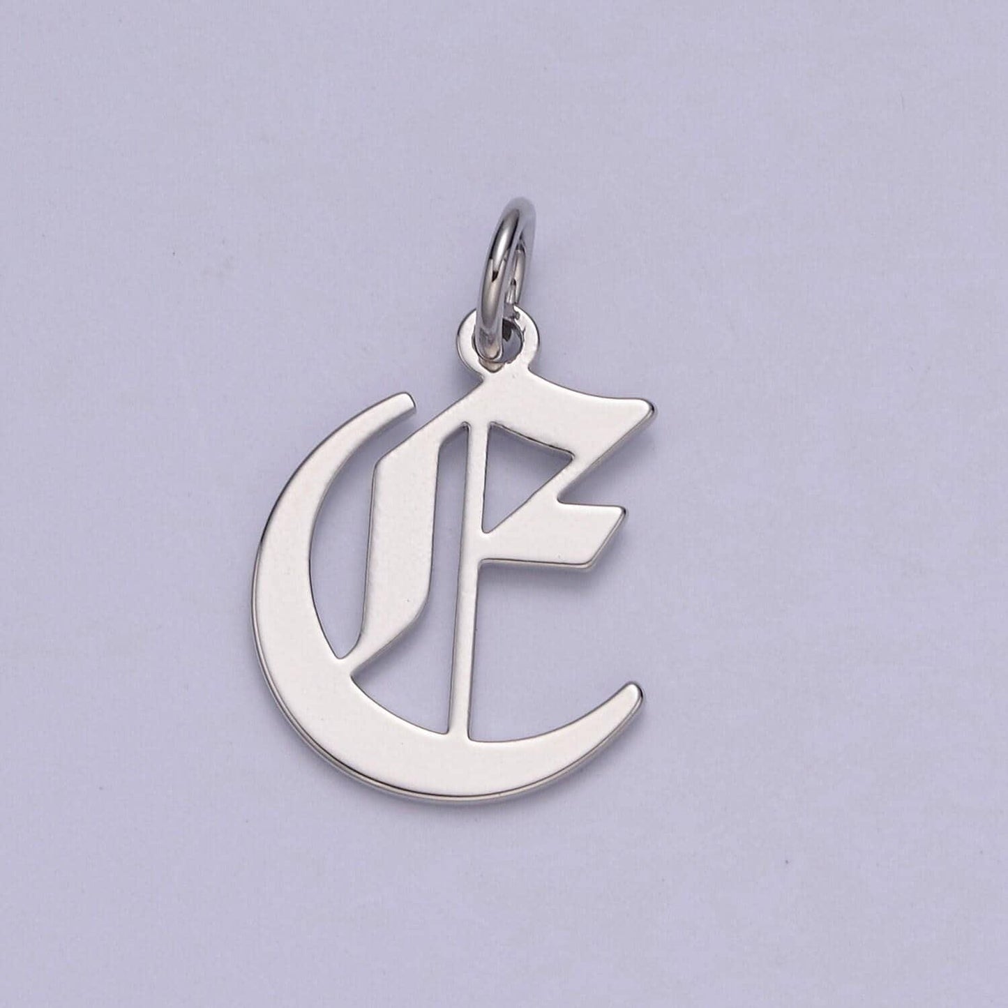 White gold filled charm personalized gothic initial letter charm necklace old english font style, delicate initial necklace for women men