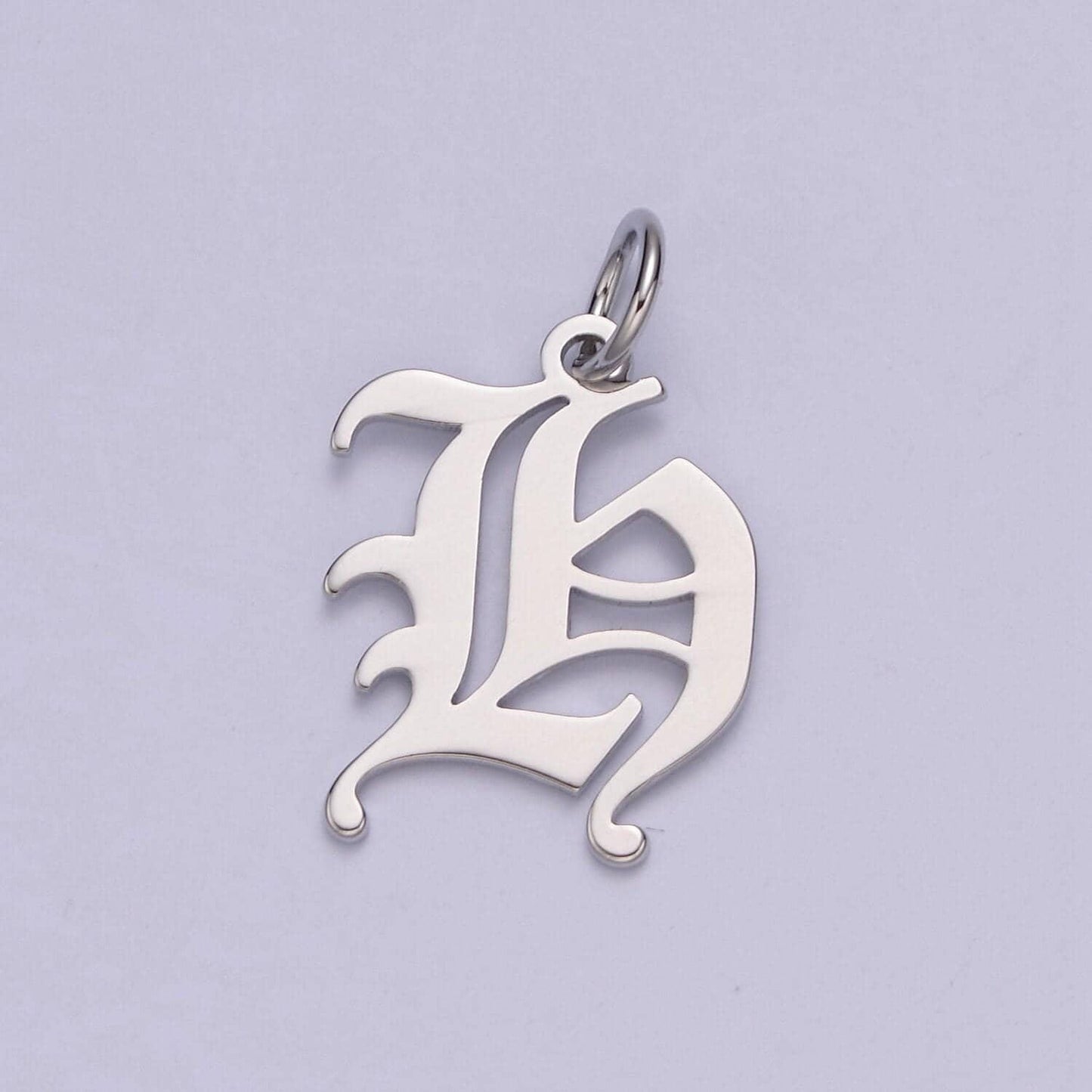 White gold filled charm personalized gothic initial letter charm necklace old english font style, delicate initial necklace for women men