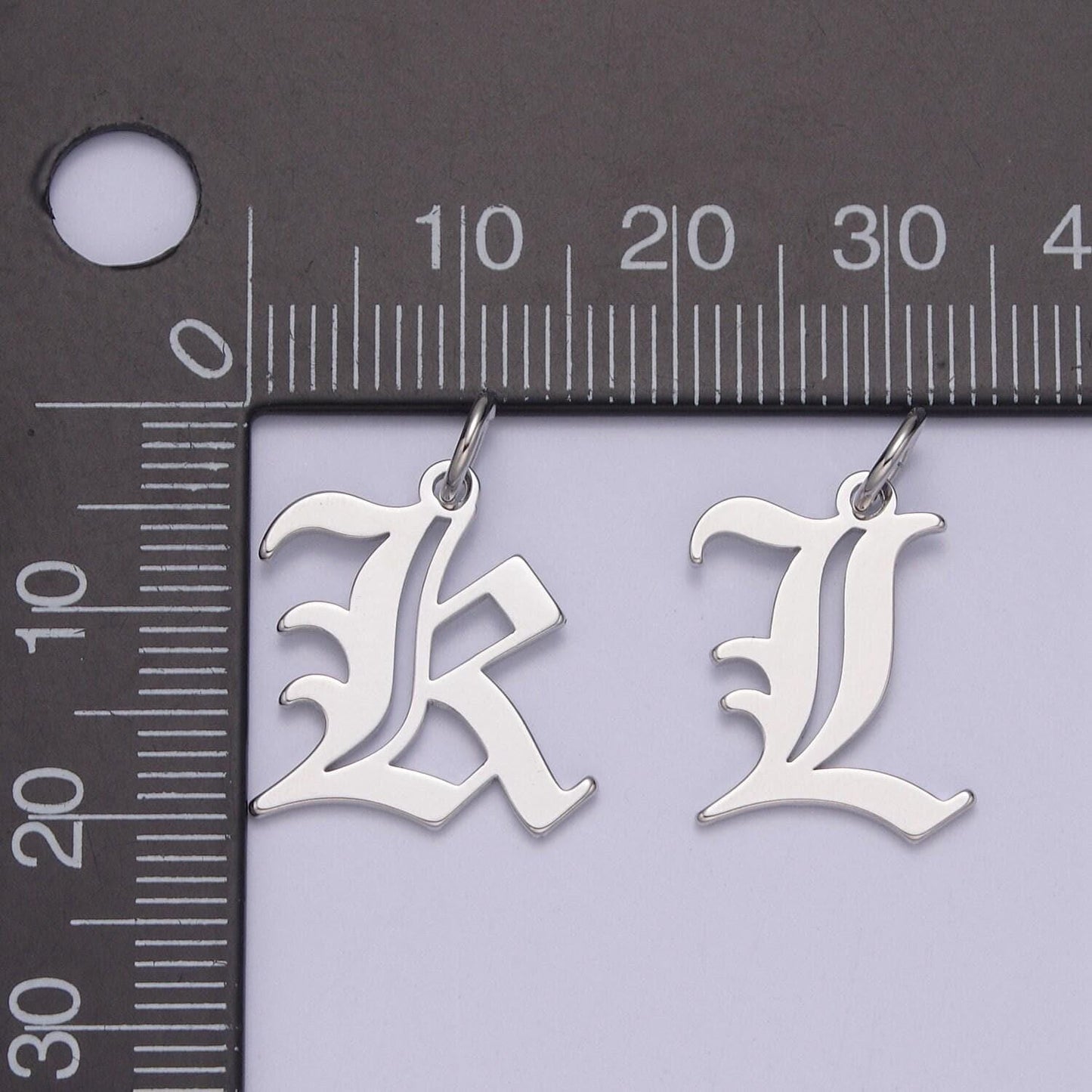 White gold filled charm personalized gothic initial letter charm necklace old english font style, delicate initial necklace for women men