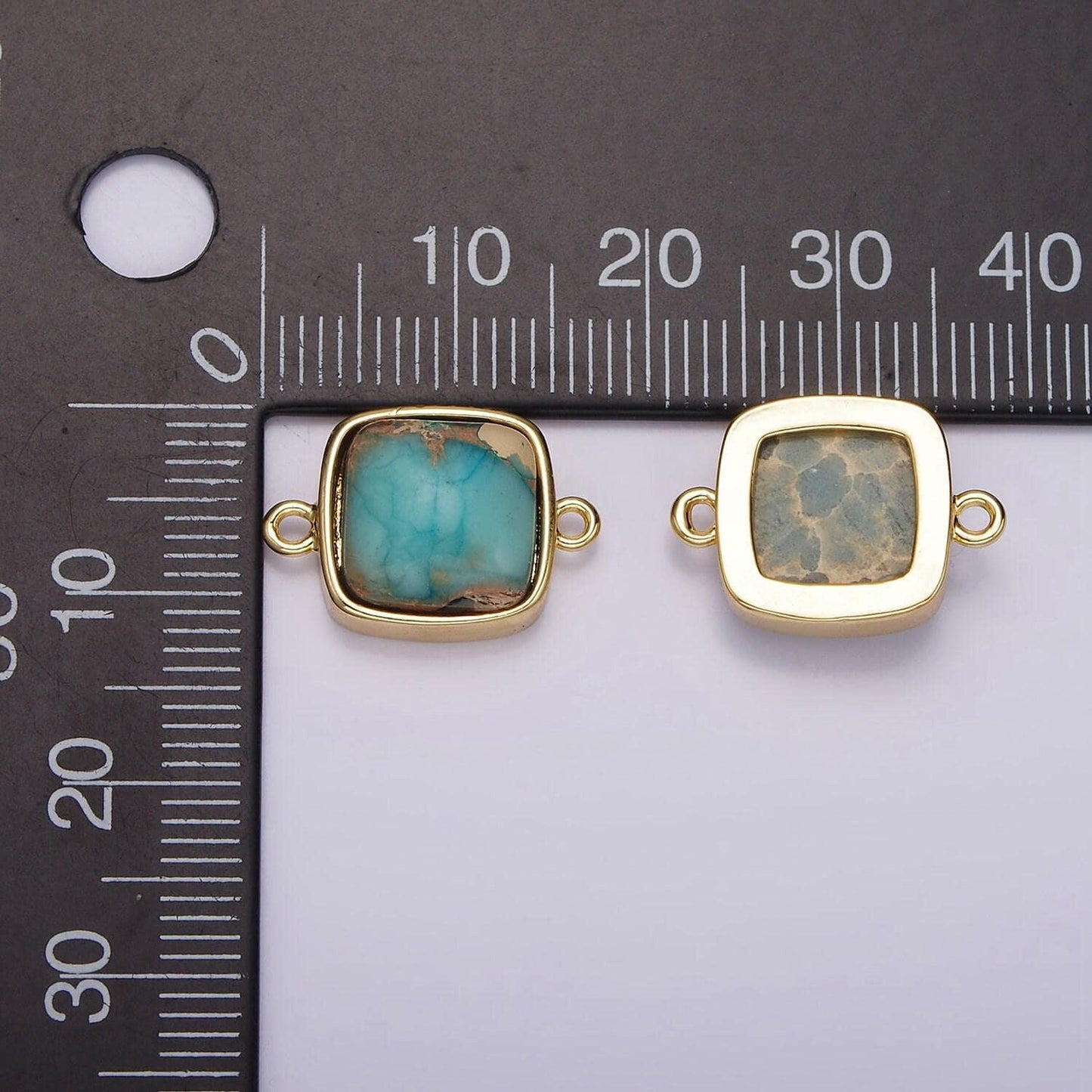 14k gold filled 12mm onyx, sea sediment jasper, lapis lazuli, aventurine square bezel connector | g119 - g125
