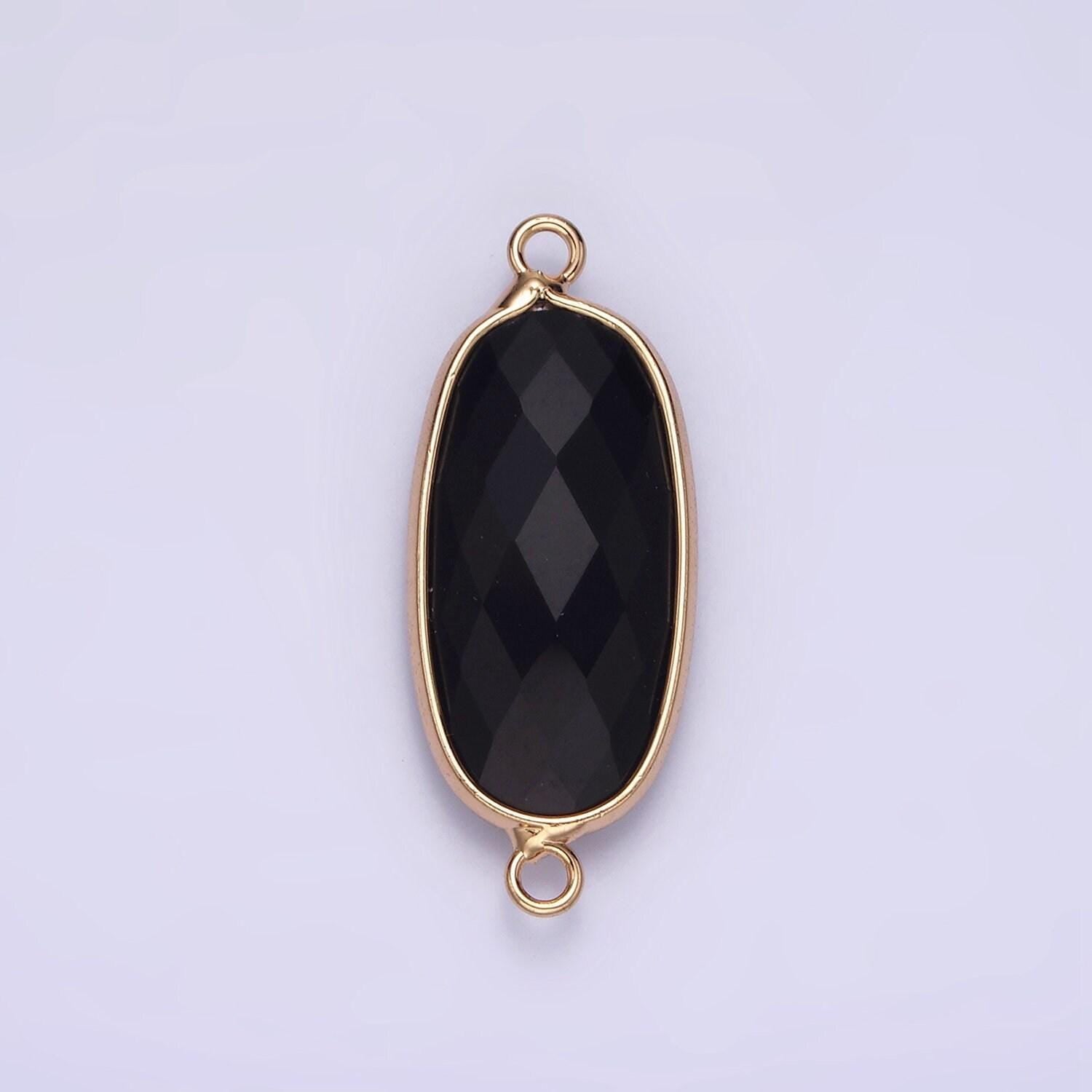 Faceted gemstone oval gold charm connector rose quartz onyx labradorite amethyst amazonite charm g033 - g043