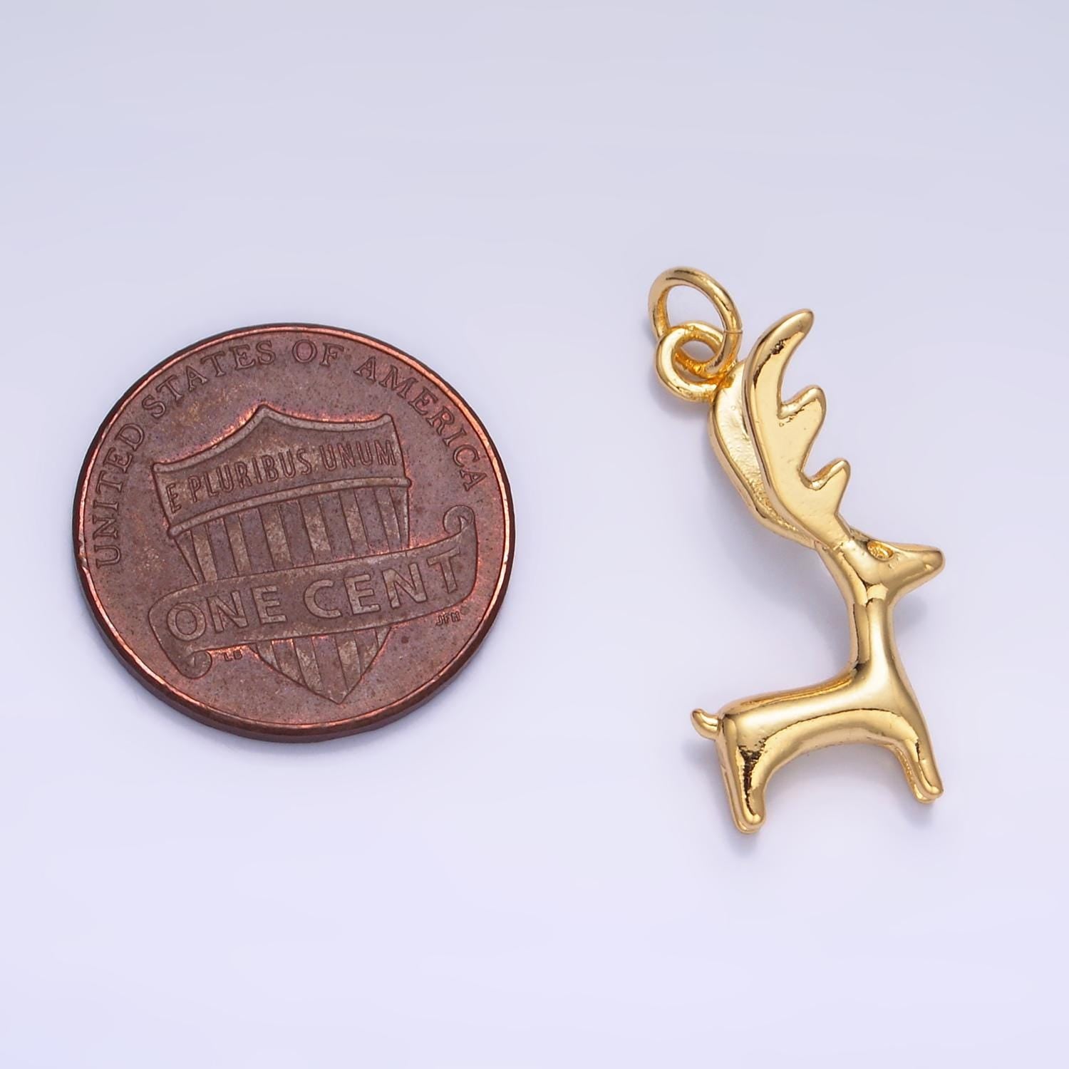 Mini 24K Gold Filled Reindeer Charm Christmas Rudolph Pendant Animal 3D Charm | W270