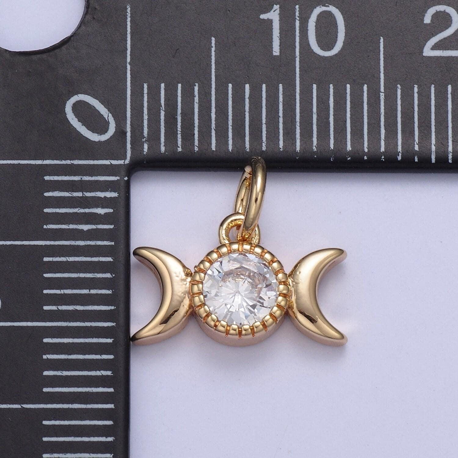 Double tiny moon and cubic zirconia charm in gold filled micro pave cz bright double moon celestial charm for diy earring bracelet necklace