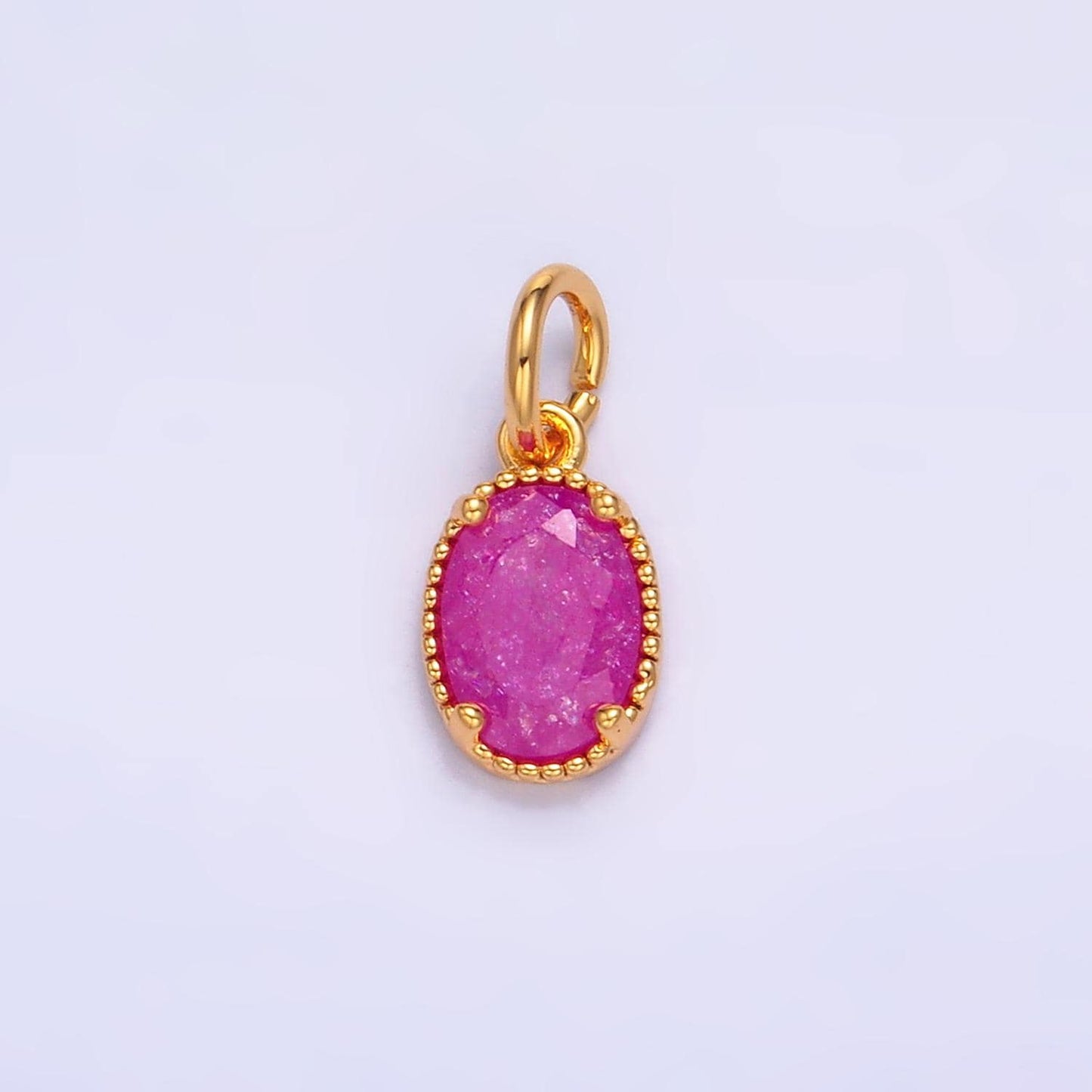 Mini Oval Charm with Colorful CZ Oval Stone for Necklace Pendant Jewelry Making Supply W280