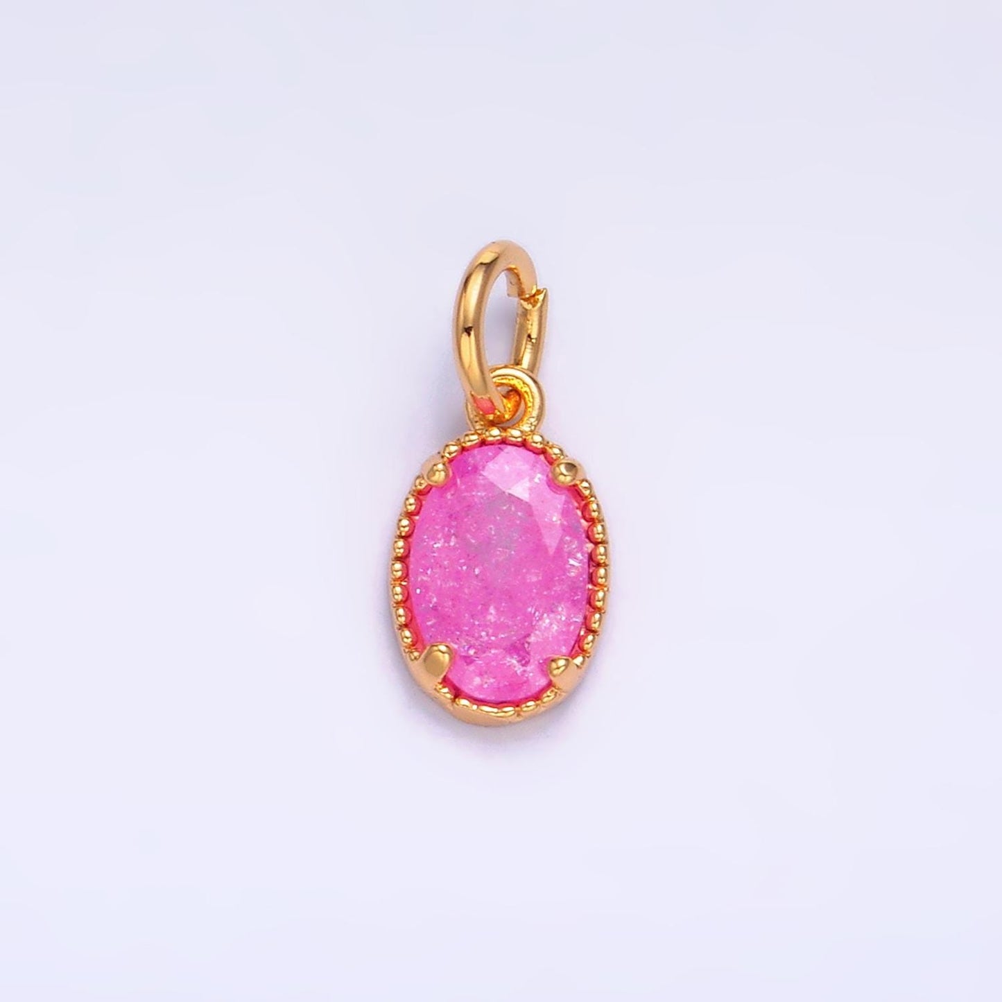 Mini Oval Charm with Colorful CZ Oval Stone for Necklace Pendant Jewelry Making Supply W280