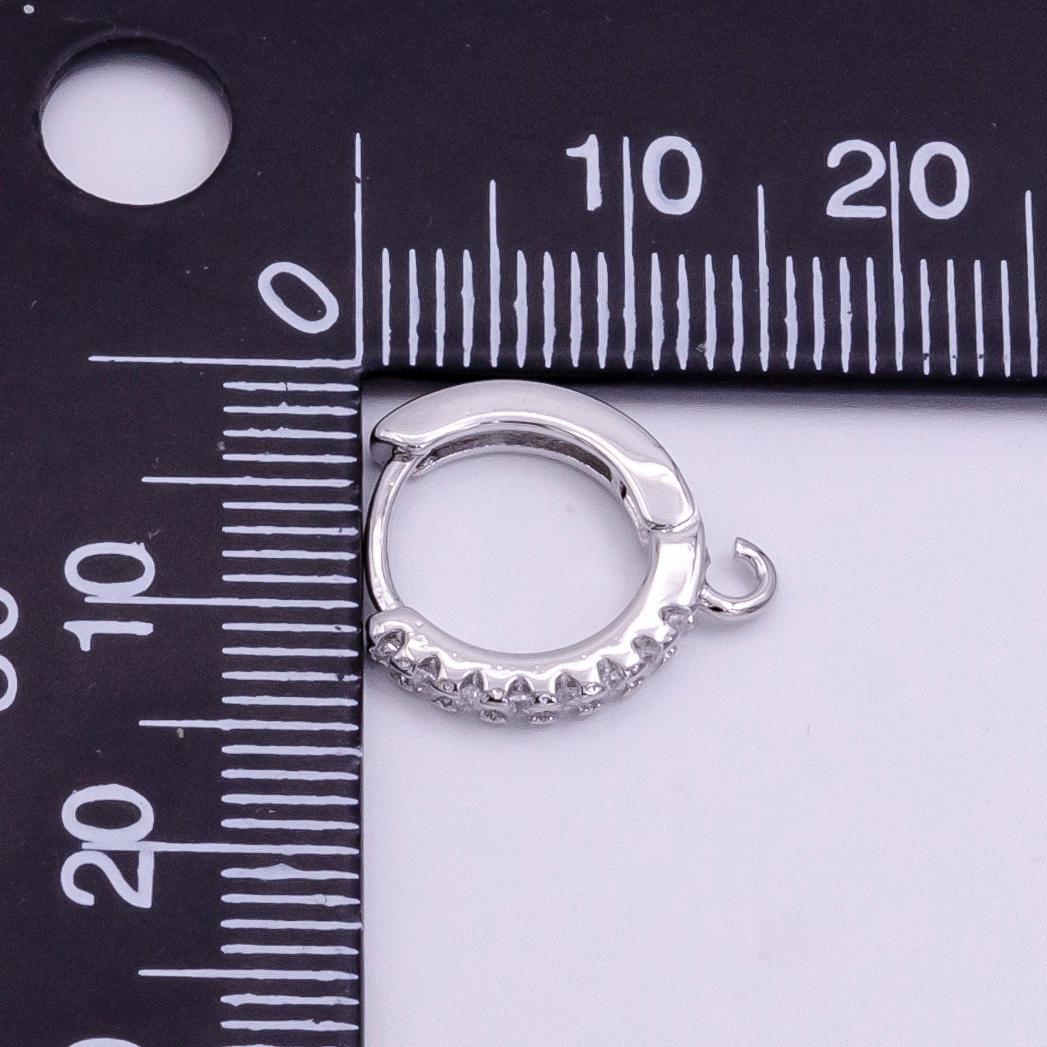 Silver tone clear cubic one touch w/ open link, lead nickel free lever back earring making component cz hoop | k028