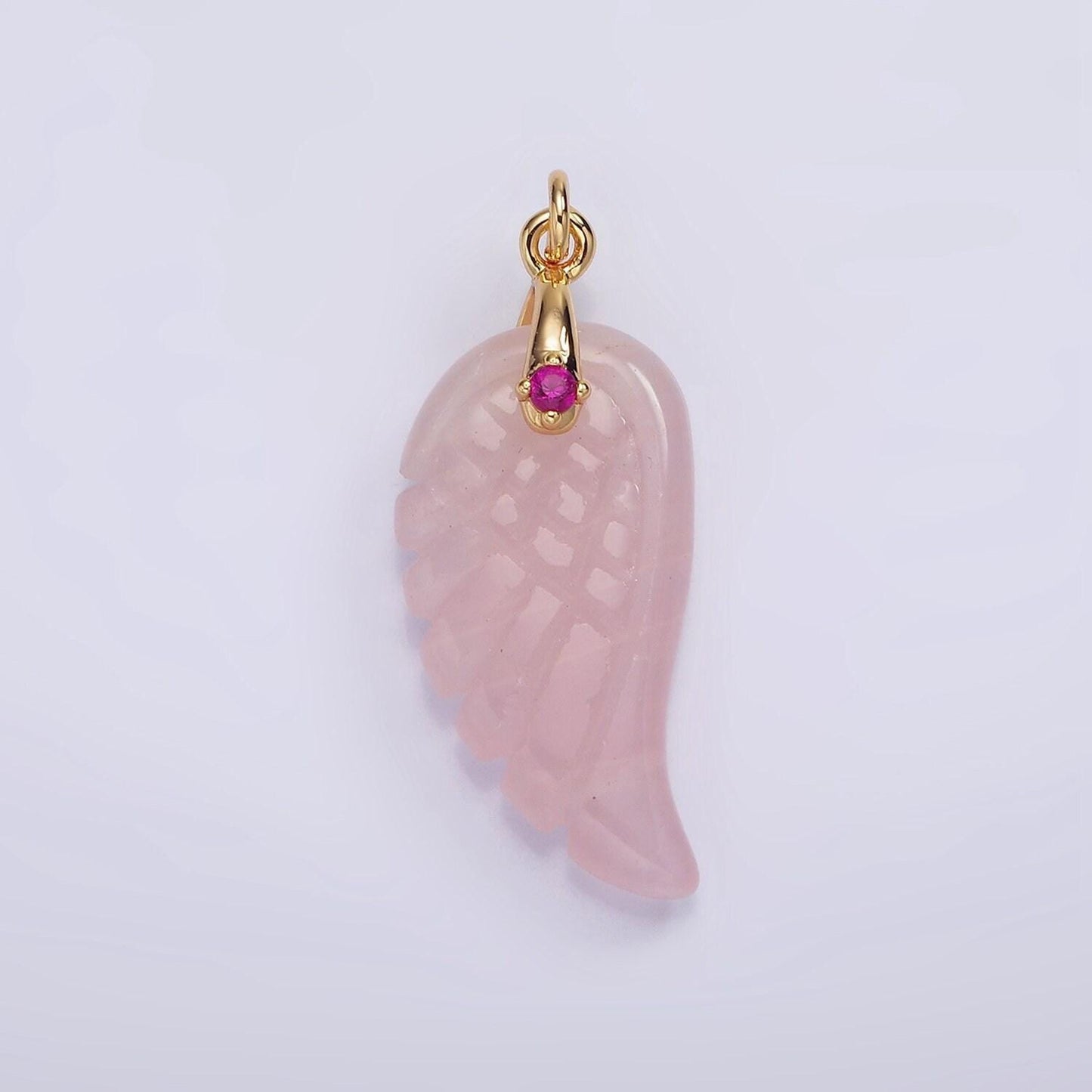 Handmade carved natural pink rose quartz / amethyst / quartz angel wing pendant charm for necklace bracelet component ag297