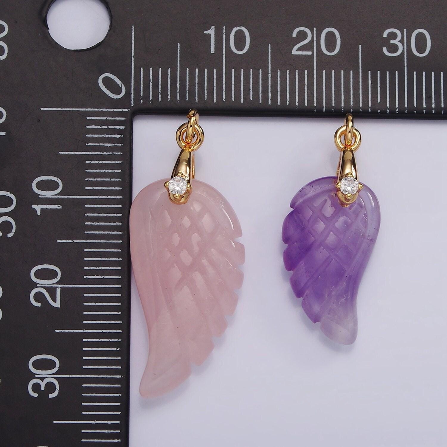 Handmade carved natural pink rose quartz / amethyst / quartz angel wing pendant charm for necklace bracelet component ag297