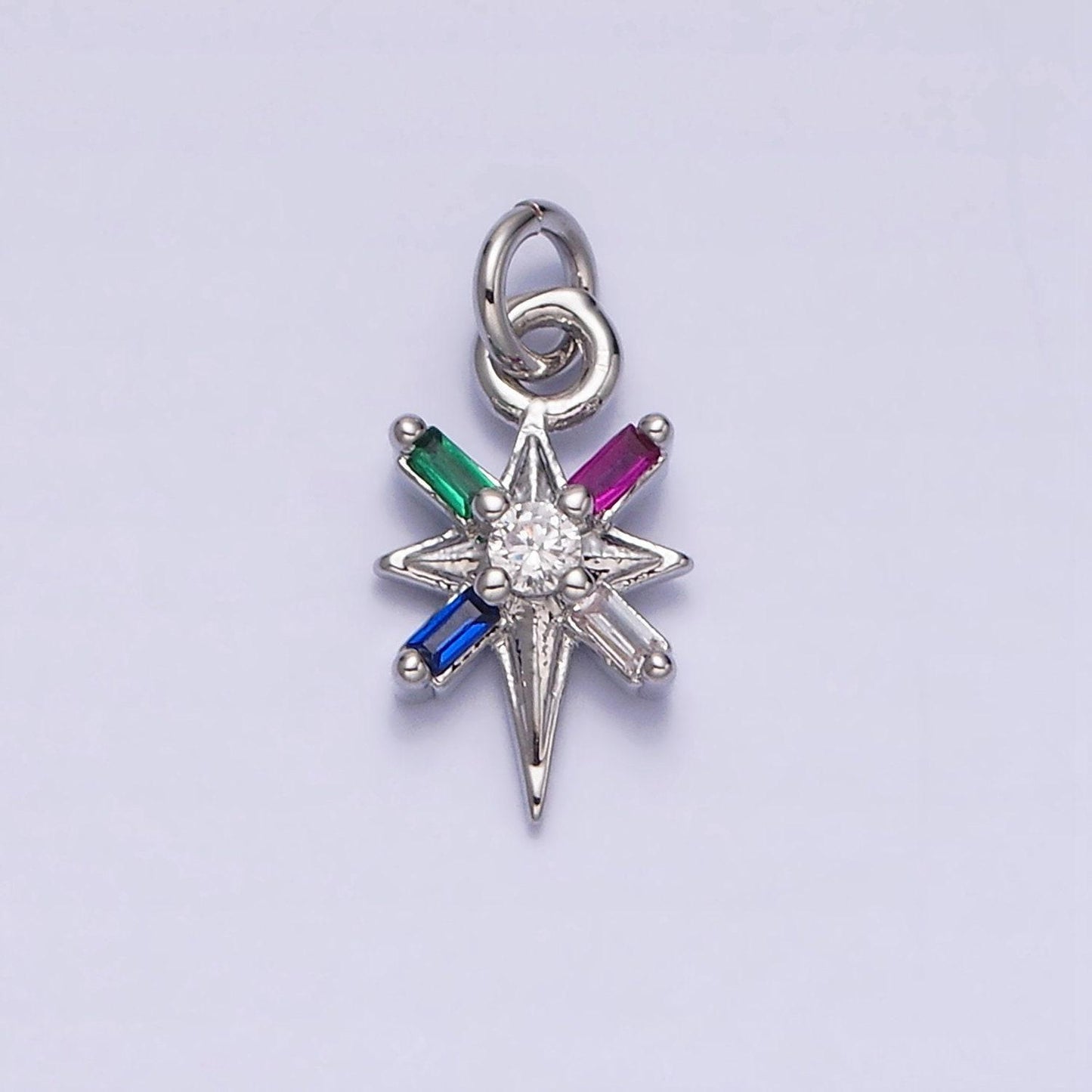 16k gold filled north star celestial multicolor, clear baguette cz charm in gold & silver | ac1296 ac1297