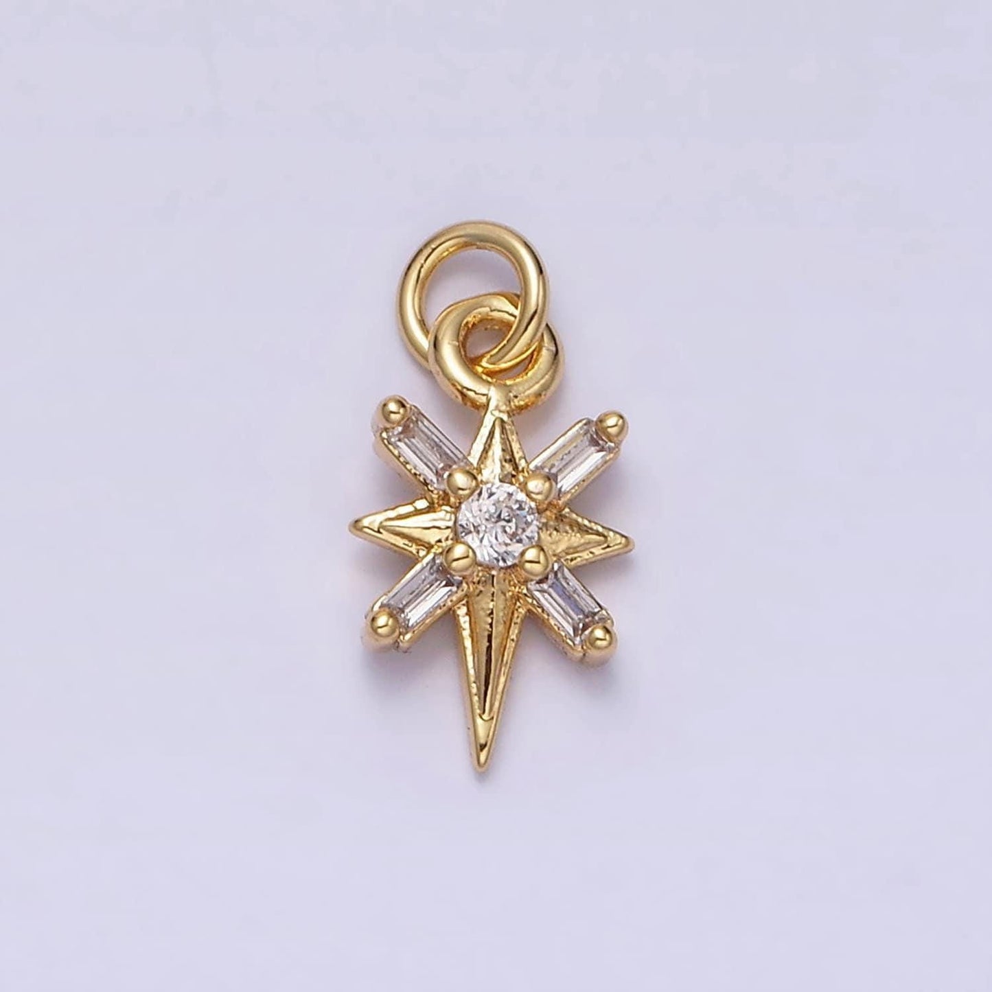 16k gold filled north star celestial multicolor, clear baguette cz charm in gold & silver | ac1296 ac1297