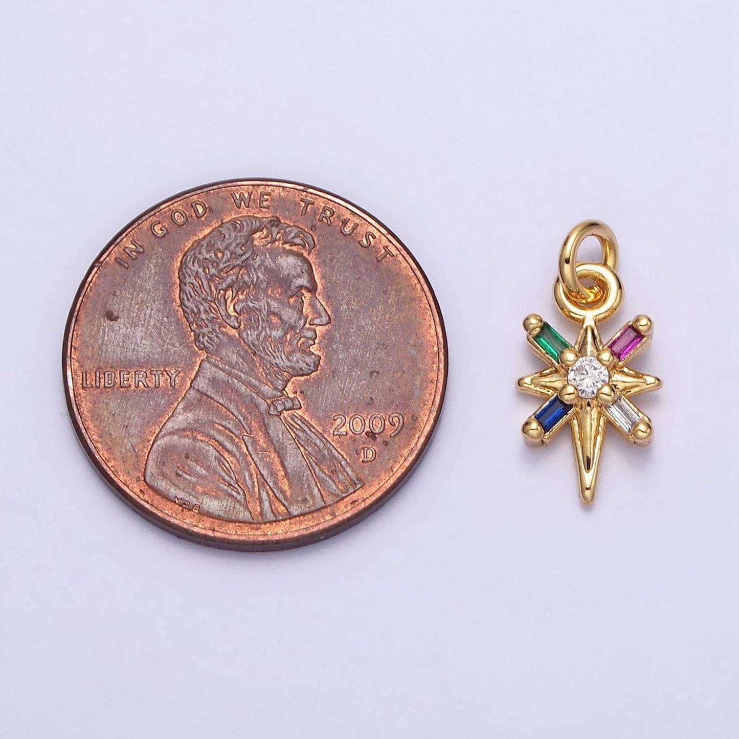16k gold filled north star celestial multicolor, clear baguette cz charm in gold & silver | ac1296 ac1297
