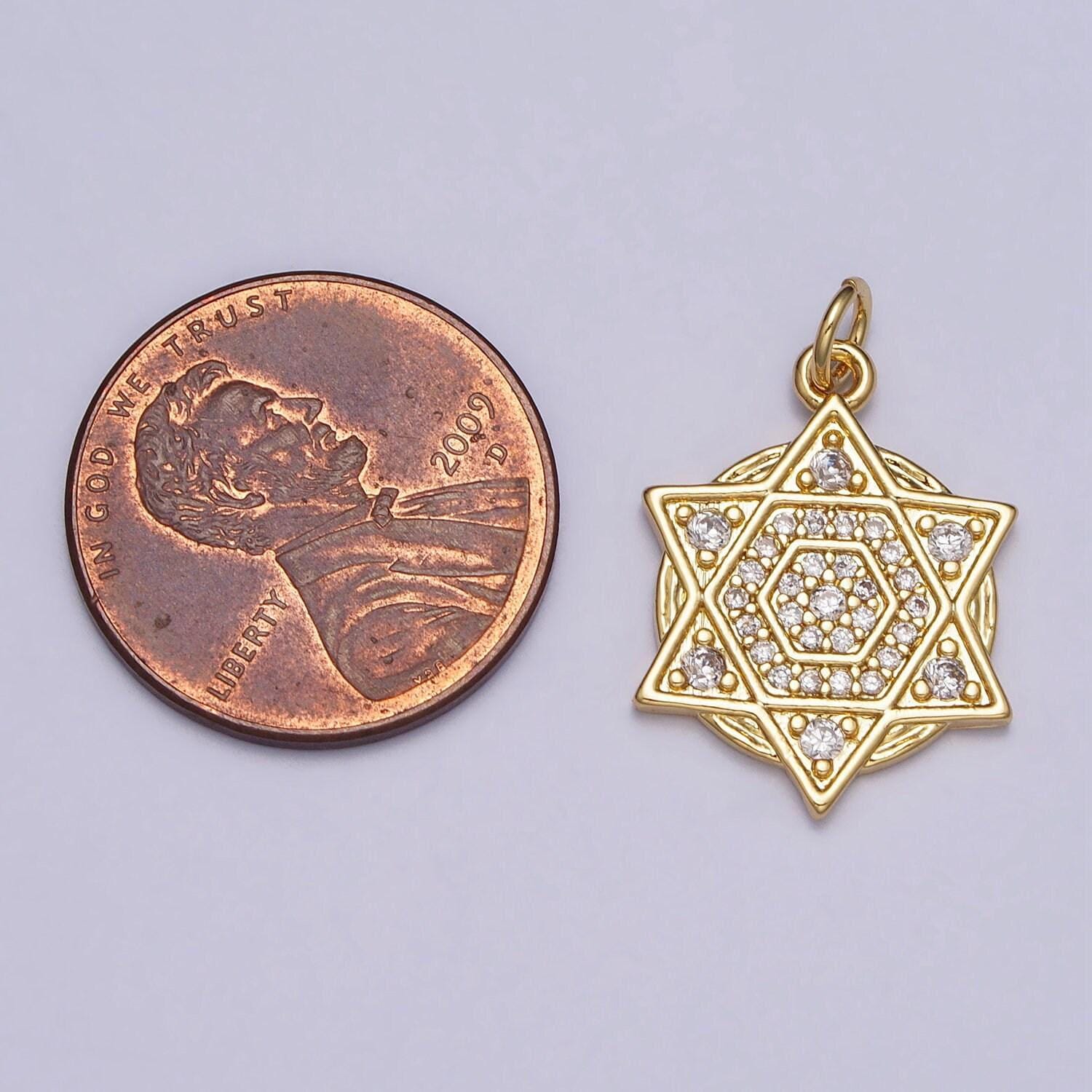 Dainty gold cubic star of david pendant jewish charm for bracelet necklace component ac-204