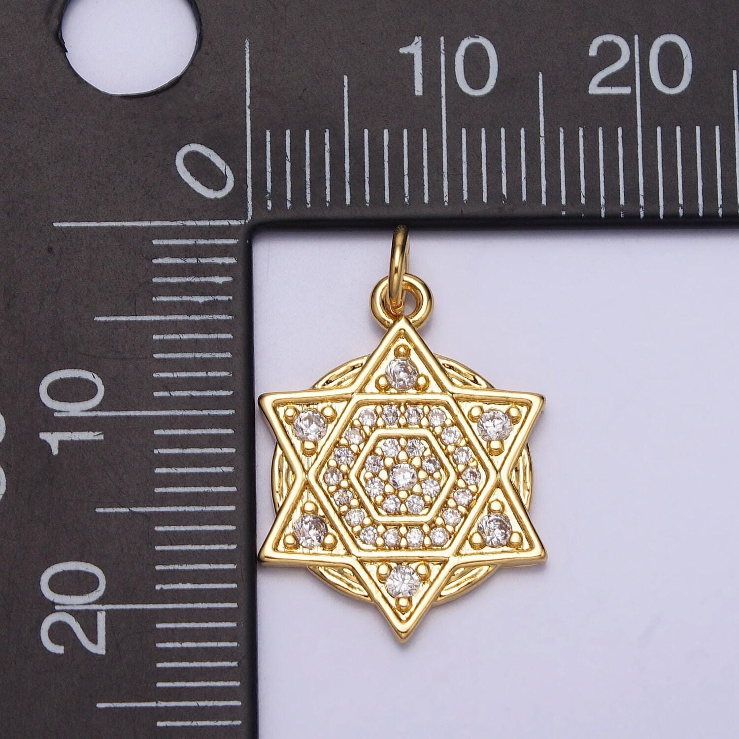 Dainty gold cubic star of david pendant jewish charm for bracelet necklace component ac-204
