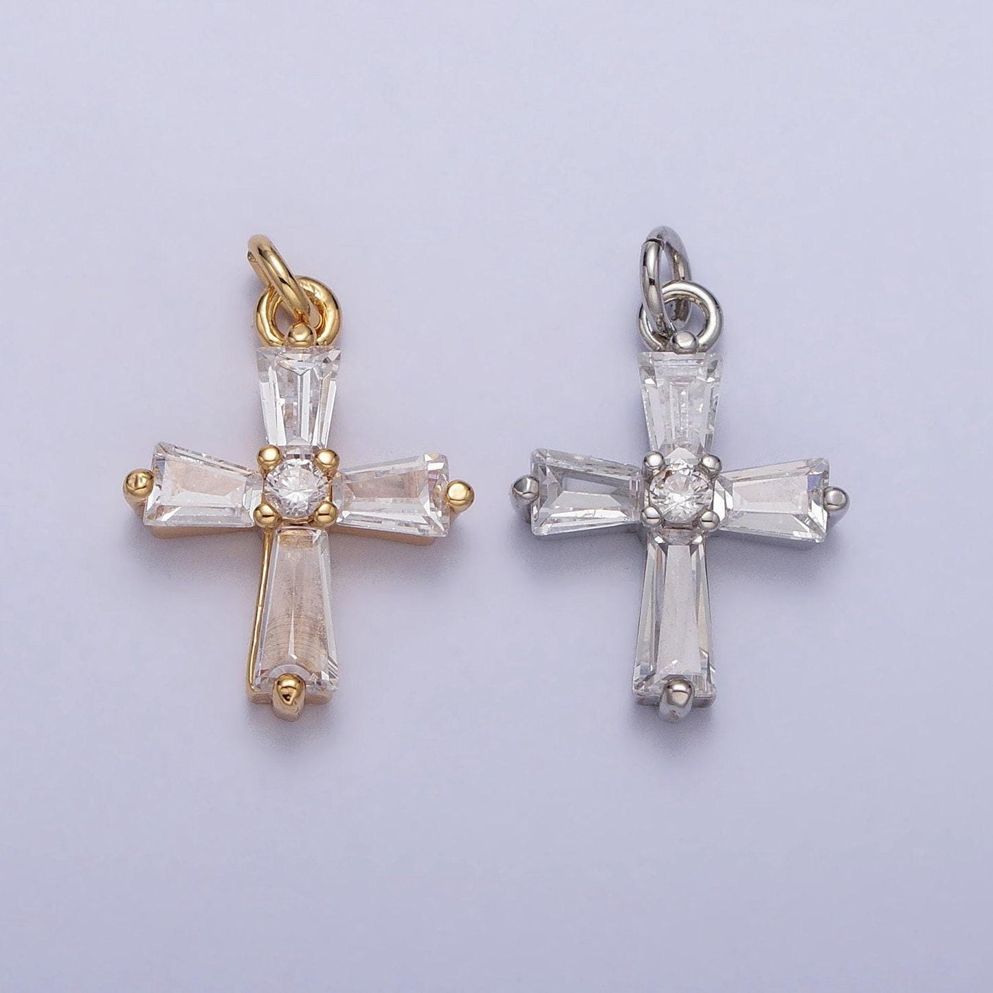 Mini cross charm 16k gold plated baguette cz religious pendant silver tone cross charm ac211