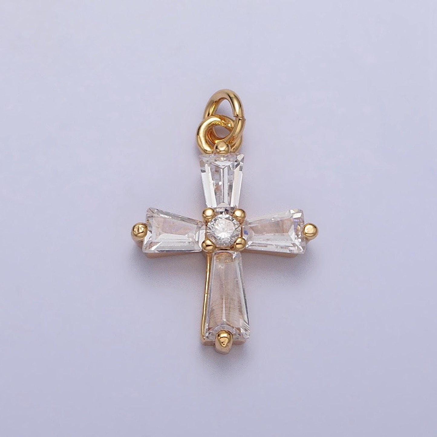 Mini cross charm 16k gold plated baguette cz religious pendant silver tone cross charm ac211